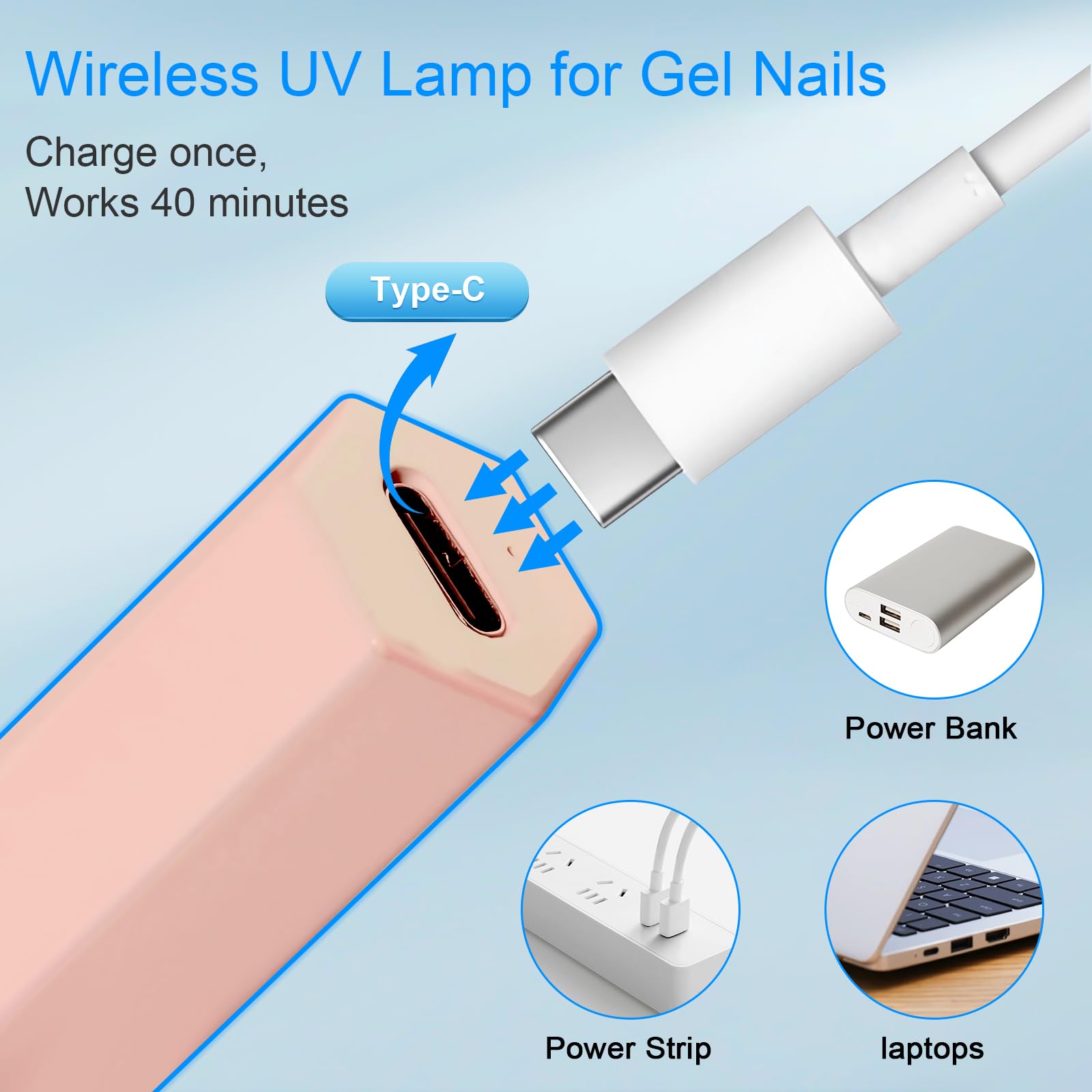 ANRUI Mini UV Nail Lamp for Gel Polish - Cordless Rechargeable Handheld UV Light for Fast Curing, Portable & Lightweight DIY Gel Nail Kit - Perfect for Home Manicures, Travel, Salon Use (Pink)