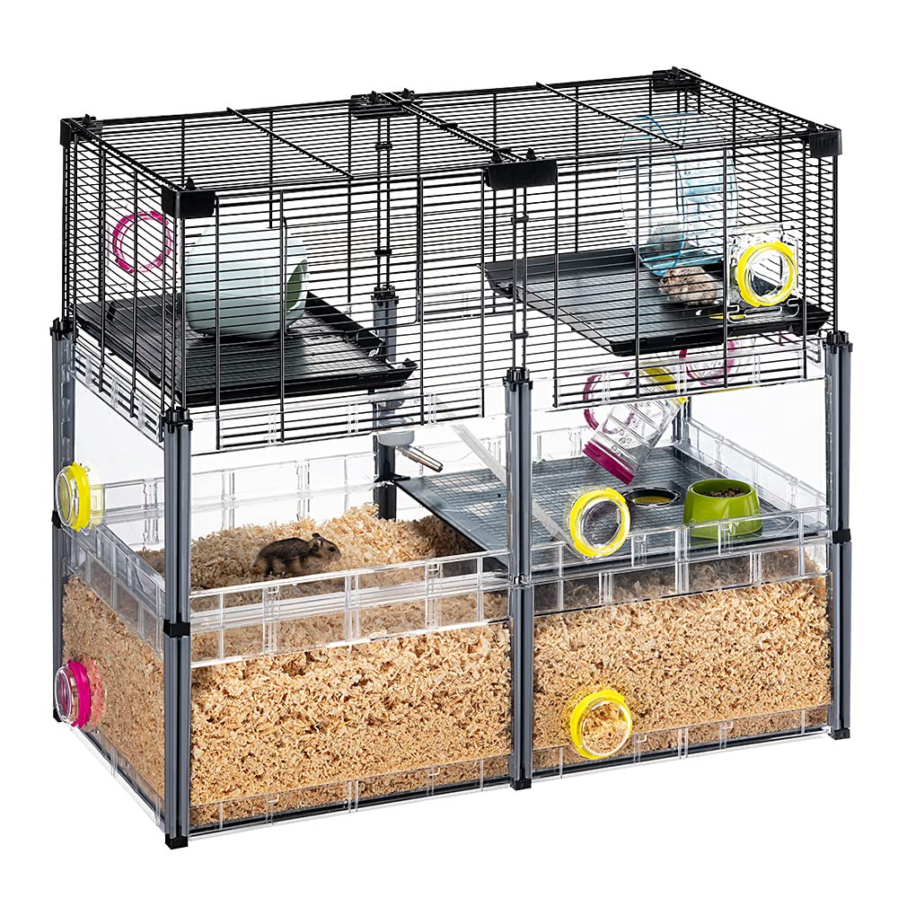 Ferplast MULTIPLA Large Hamster Cage - Metal Mesh & Recycled Plastic Mouse Habitat with Accessories (Black, Medium) | Perfect for Dwarf Hamsters, Gerbils & Small Pets | Ideal for Home, Classroom & Pet Store Use