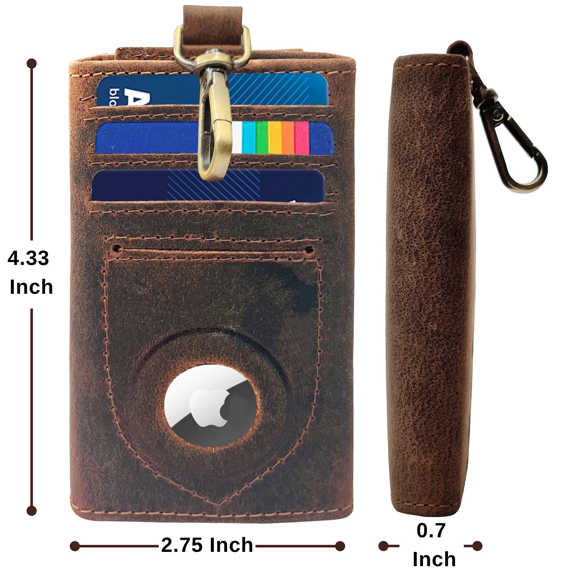 Slim Leather Key Holder with AirTag Slot - RFID Blocking Keychain Wallet for Men & Women - Perfect for Travel, Office & Everyday Use