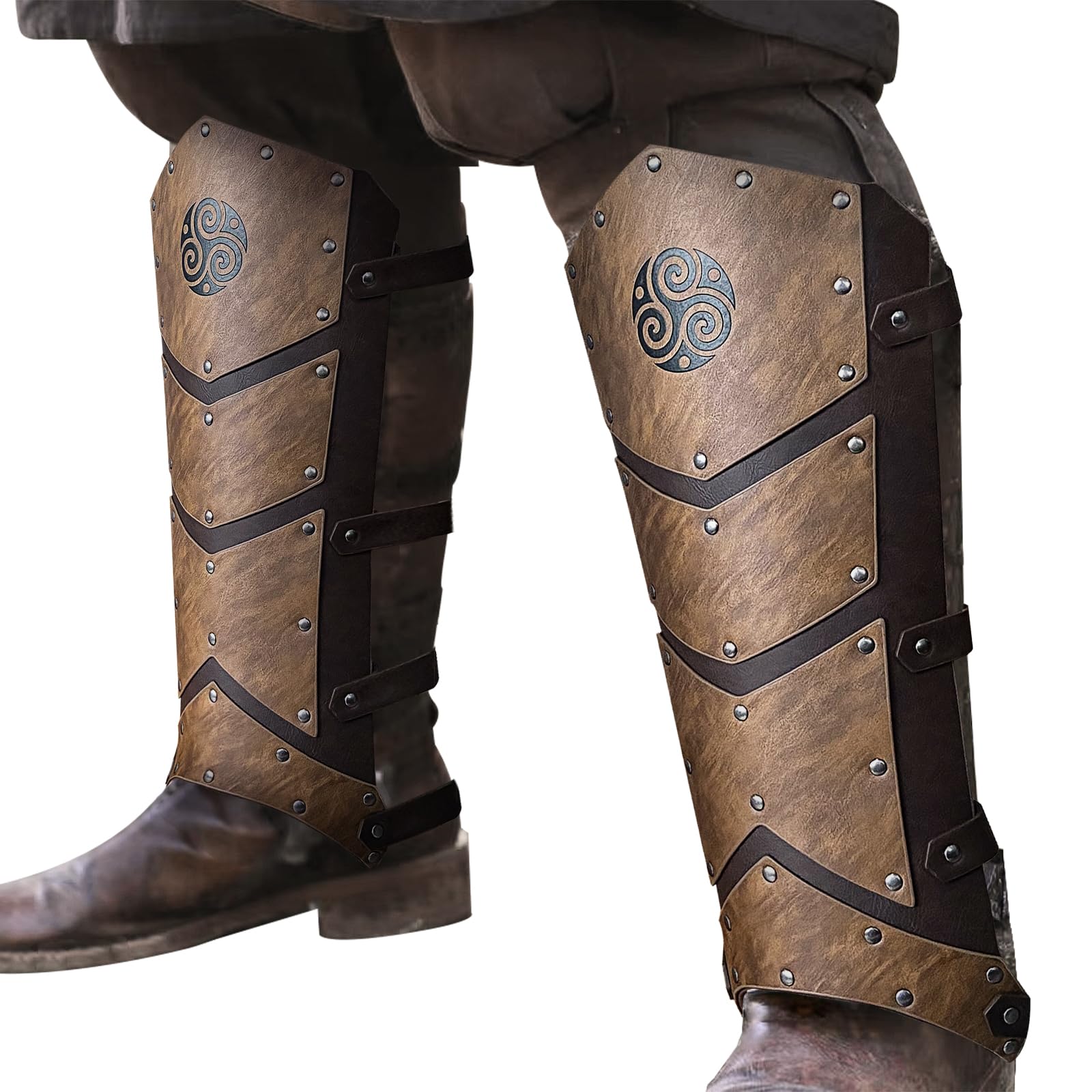 Medieval Faux Leather Leg Gaiters - Vintage Knight Leg Armor for LARP & Cosplay - Authentic Mercenary Leg Guards - Perfect for Renaissance Fairs, Historical Reenactments & Fantasy Costumes