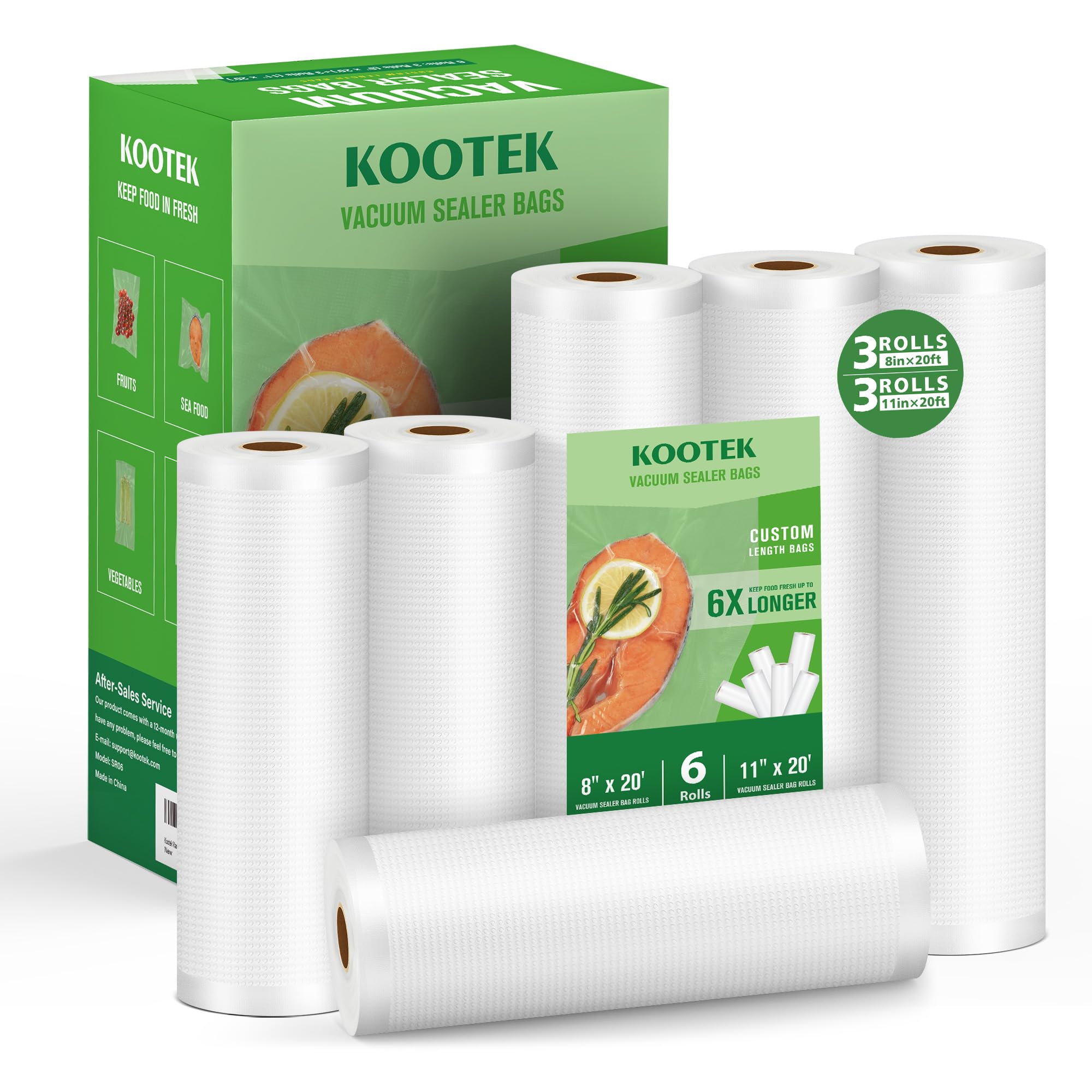 Kootek Vacuum Sealer Bags for Food Storage - 6 Rolls (3 Rolls 8