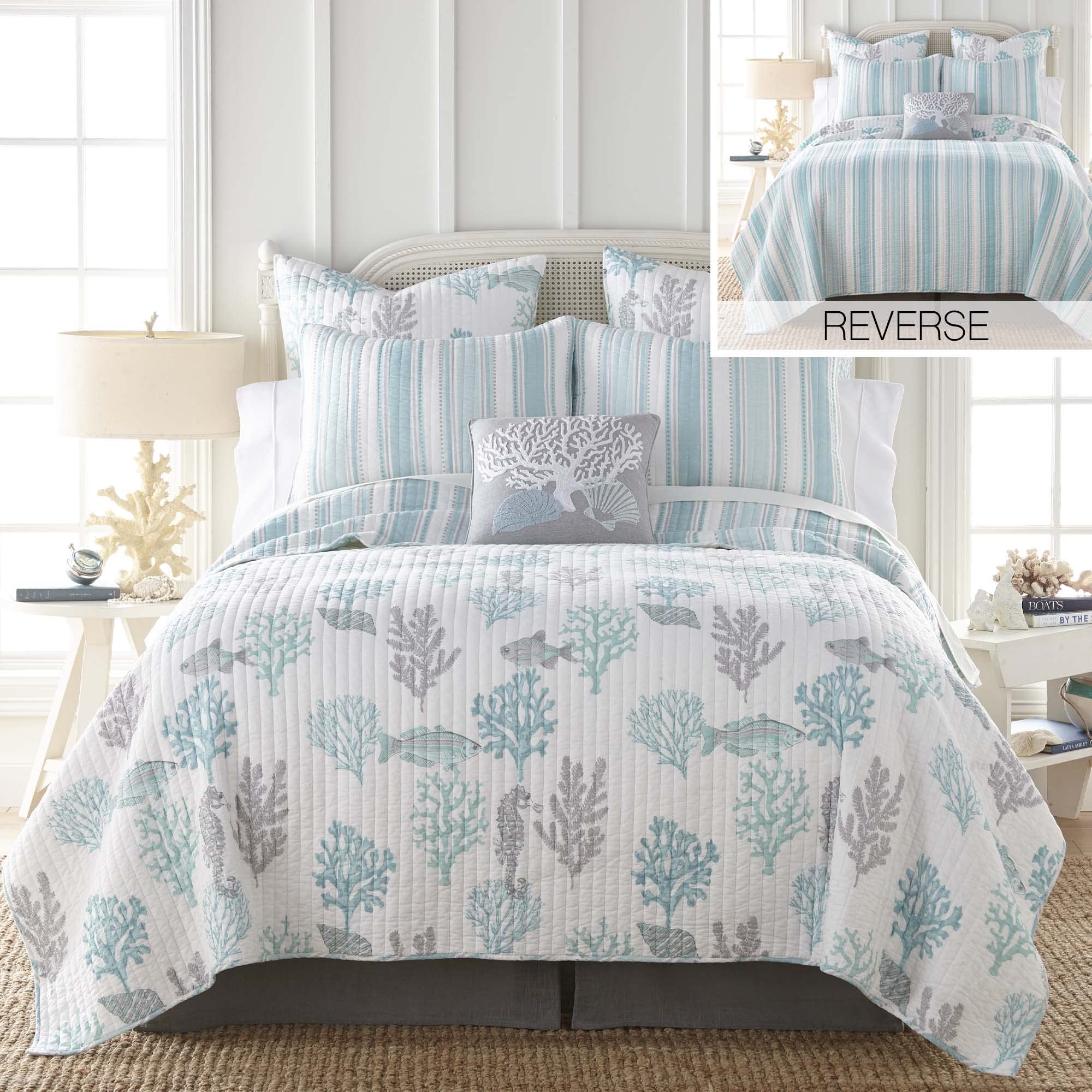 Levtex Home Cape Coral Key Twin Quilt Set - 100% Cotton Coastal Bedding in Teal Blue | Perfect for Beach House, Guest Room & Nautical Themed Decor