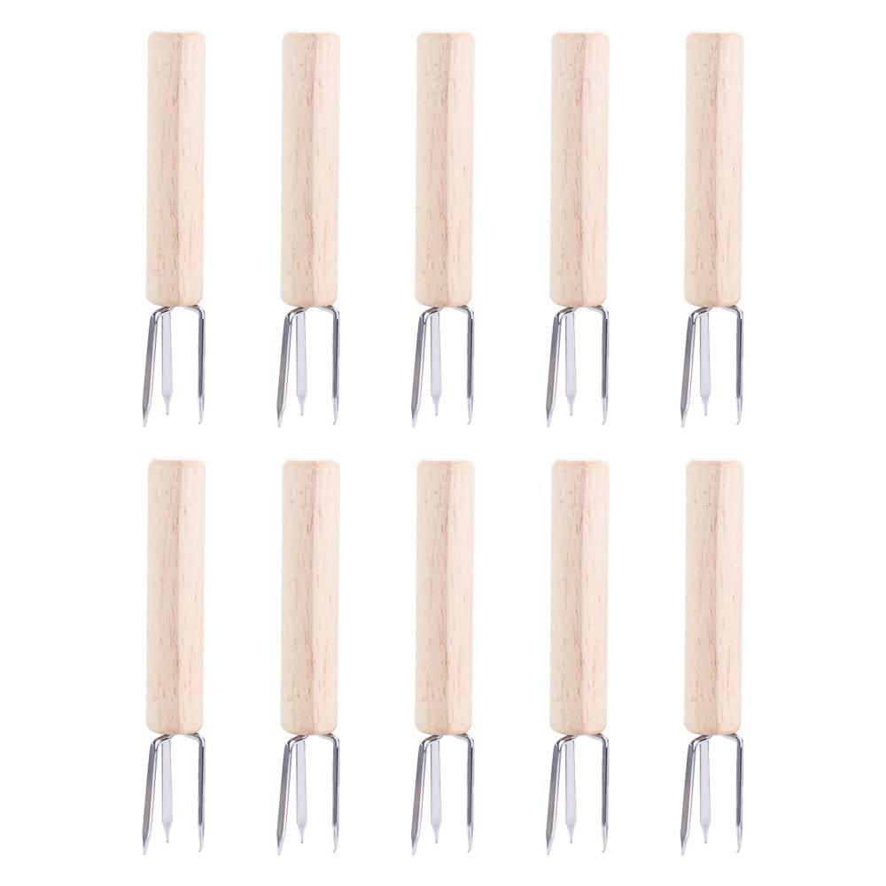 Premium Stainless Steel Corn Holders with Wooden Handle - 10-Piece BBQ Corn Fork Set for Grilling, Picnics & Kitchen Use - Perfect Corn on the Cob Tools & Unique Cooking Gadgets Gift Idea