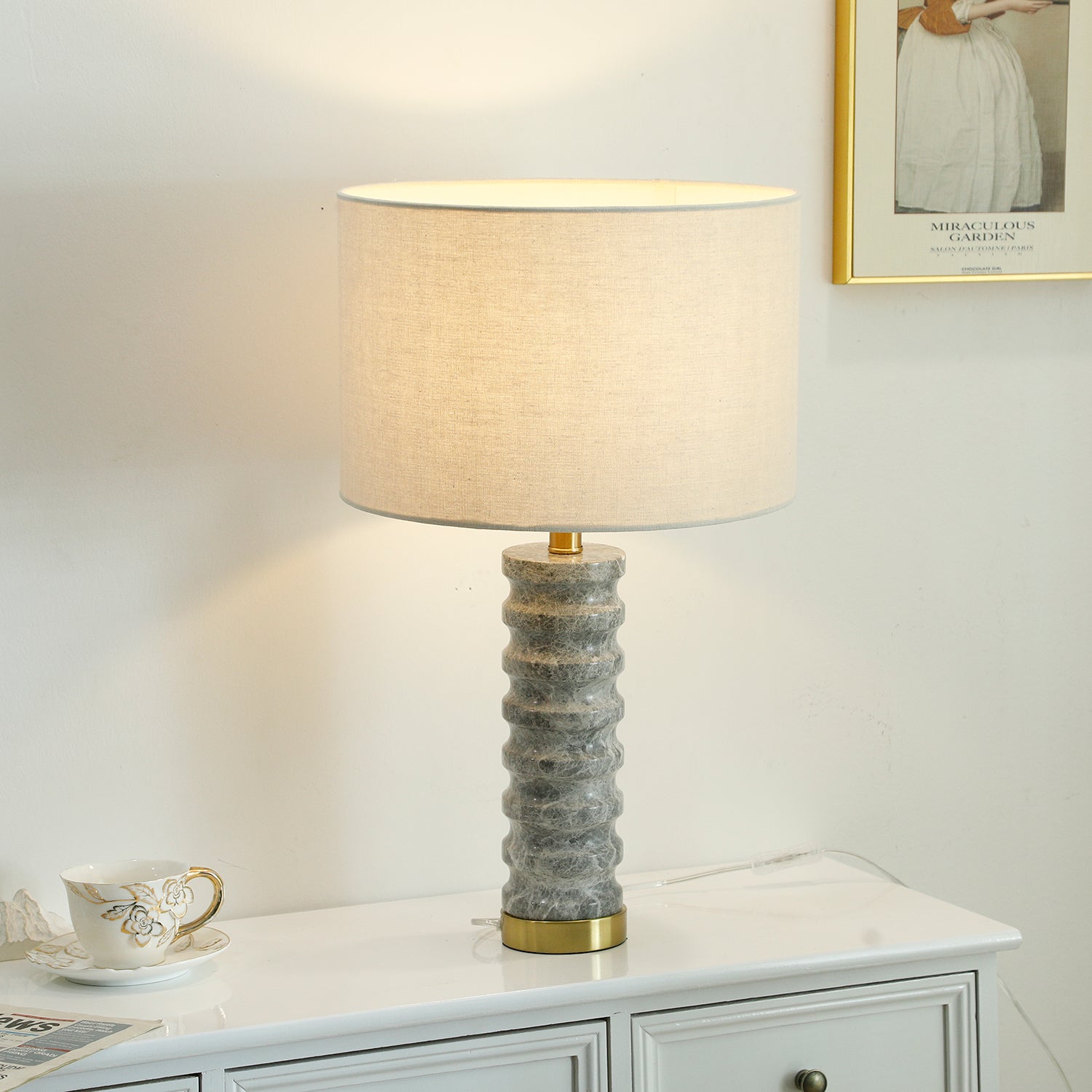 Julienne Marble Table Lamp - Modern Bedside & Living Room Lighting for Home Decor | Elegant Nightstand Lamp with USB Port & Touch Control