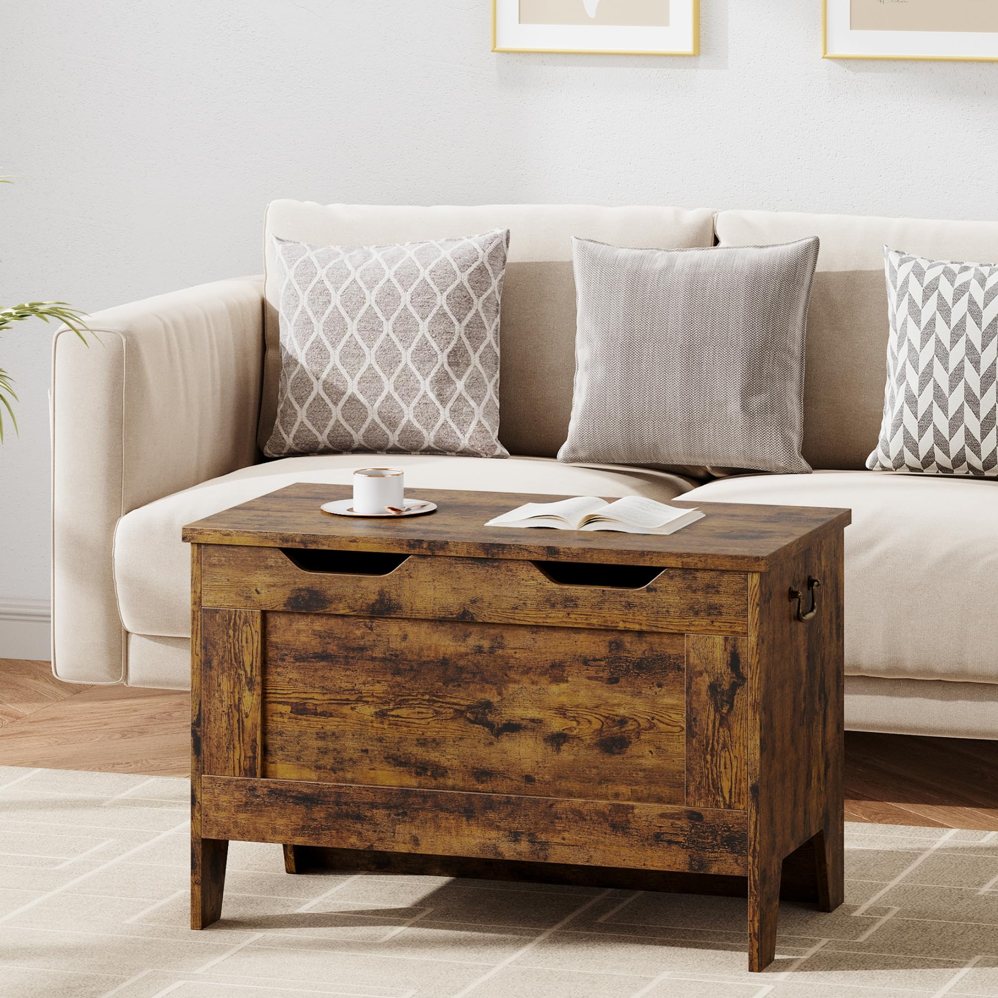 GARVEE 30 Inch Wooden Storage Bench with Safety Hinge - Flip Top Entryway Bench with Ample Storage Space - Retro Design MDF Board Bench - 350 lbs Weight Capacity - Perfect for Living Room, Bedroom & Hallway Organization