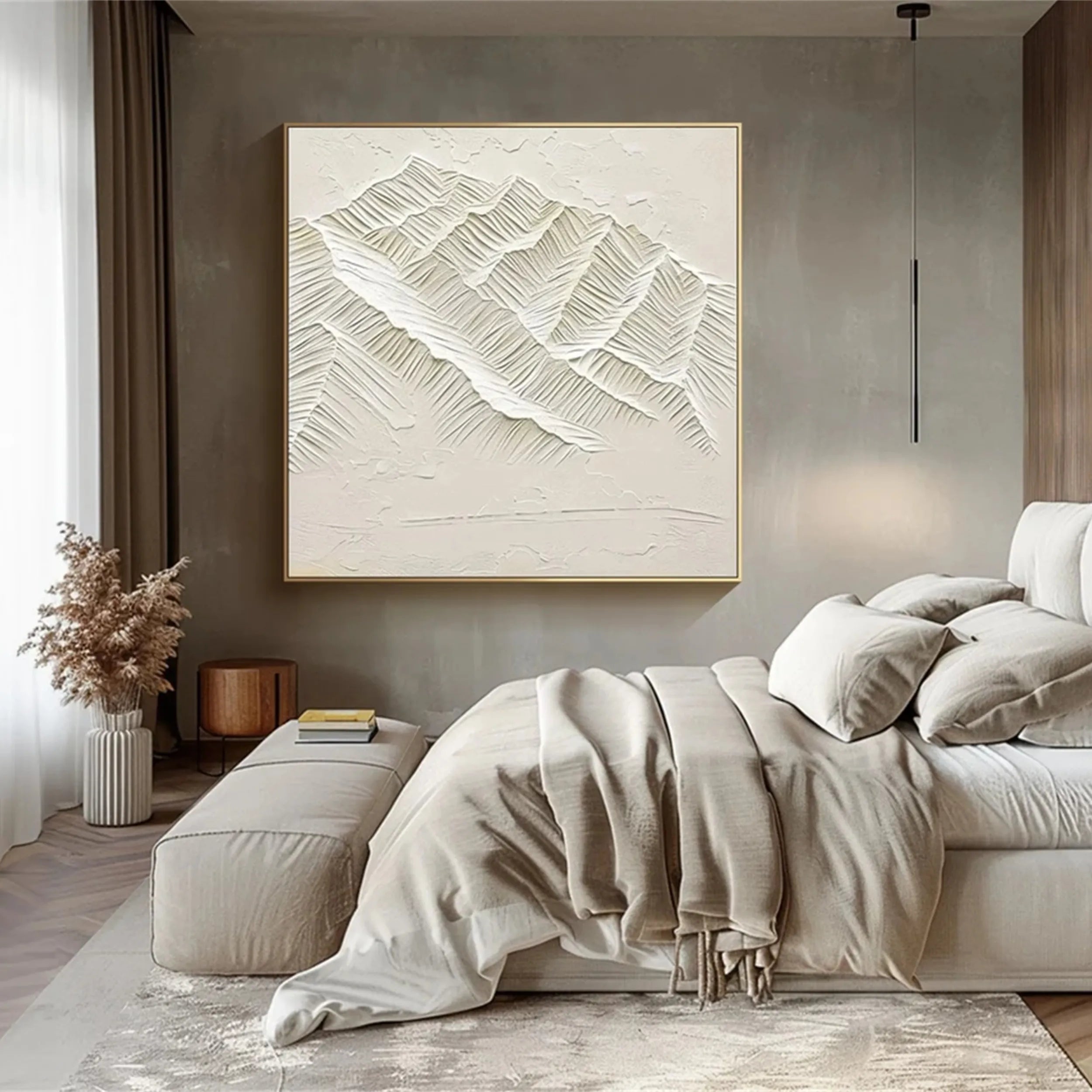 Minimalist Beige Textured Wall Art - Modern Abstract Canvas Painting for Living Room, Bedroom & Office Decor #MM262