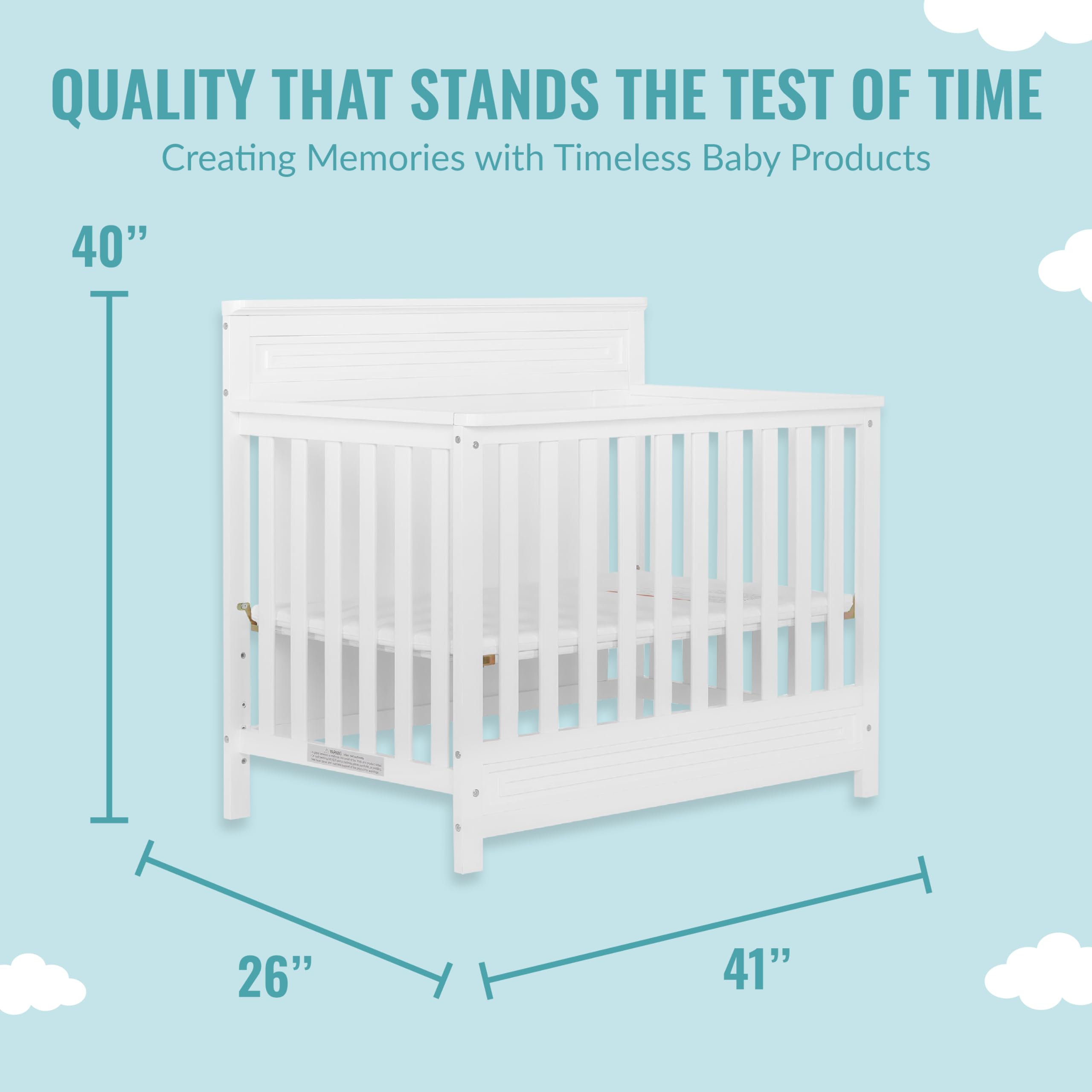 Dream On Me Harbor 4-in-1 Convertible Mini Crib - White Solid Pinewood, Water-Based Paint Finish, JPMA Certified, 3 Adjustable Mattress Heights | Nursery, Small Spaces, Guest Room, Travel & Daycare Use