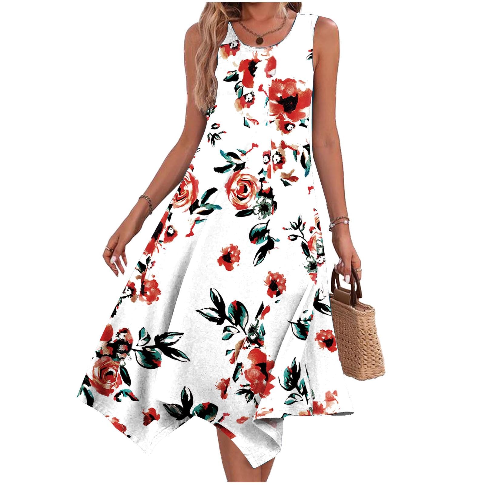 Women's Floral Print Sundress 2024 - Sleeveless Beach Dress with Pockets, Casual Summer Tank Dress for Vacation, Travel & Outdoor Activities