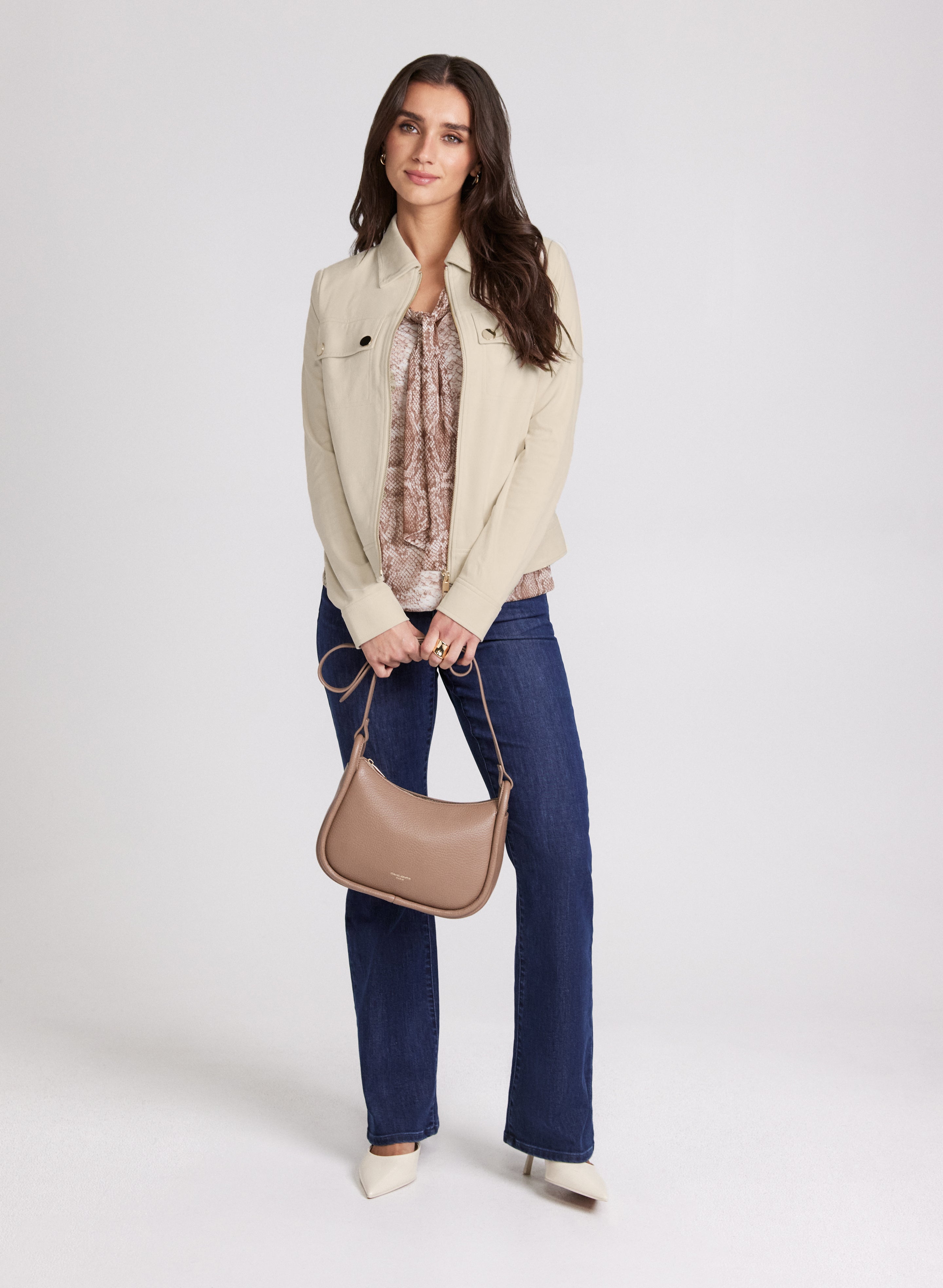 Stylish Faux Suede Jacket & Flared Leg Jeans Set for Women - Trendy Outfit for Casual Wear, Date Night & Fall Fashion