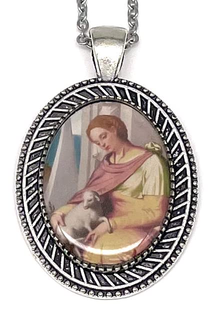 Saint Agnes Silver Necklace for Women - Religious Jewelry Gift for Baptism, First Communion & Everyday Faith