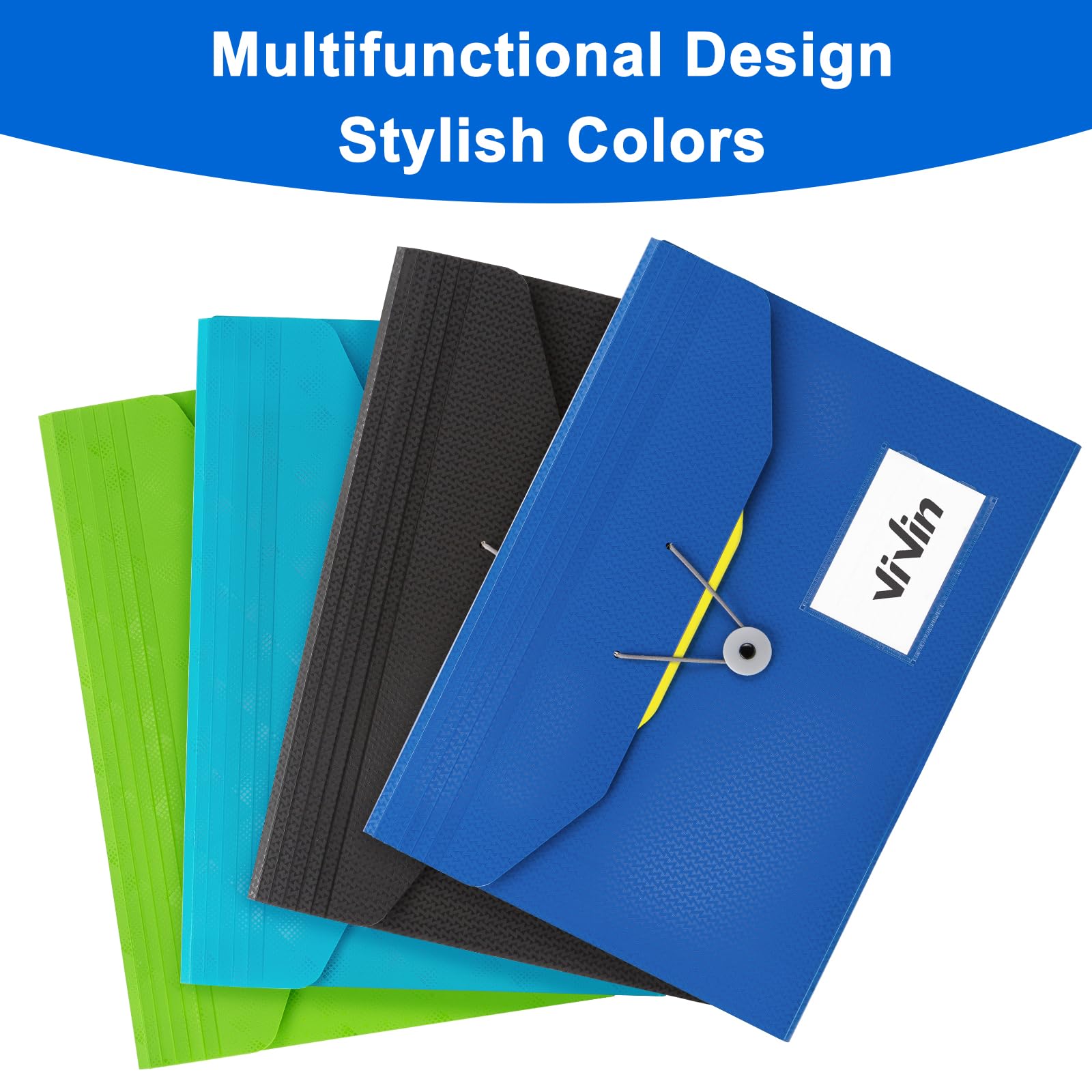 ViVin 13-Pocket Expanding File Organizer with Labels - Portable Accordion Folder for Receipts, Bills & Documents - Letter/A4 Size - Blue (2 Pack) - Perfect for School, Home & Office Organization