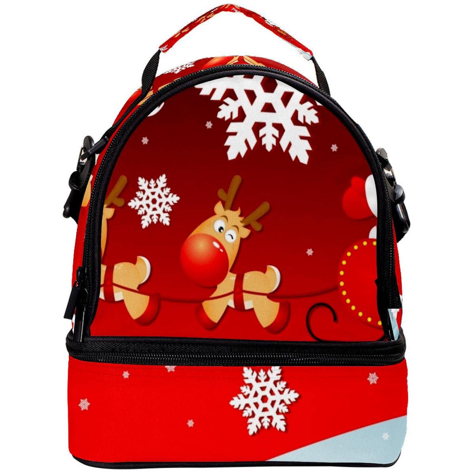 Santa Claus Caribou Deer Insulated Lunch Bag - Reusable Cooler Tote for Office, School, Picnic & Beach | Portable Meal Container with Adjustable Shoulder Strap | Perfect for Christmas Gifts, Work Lunches & Outdoor Activities