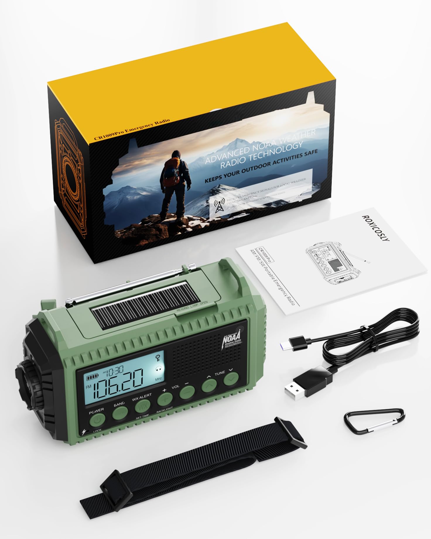 12000mAh Solar Hand Crank Emergency Weather Radio - NOAA/AM/FM/Shortwave, Reading Lamp, Flashlight, SOS Alarm, USB Charger for Outdoor Camping, Hiking & Emergency Survival Kits