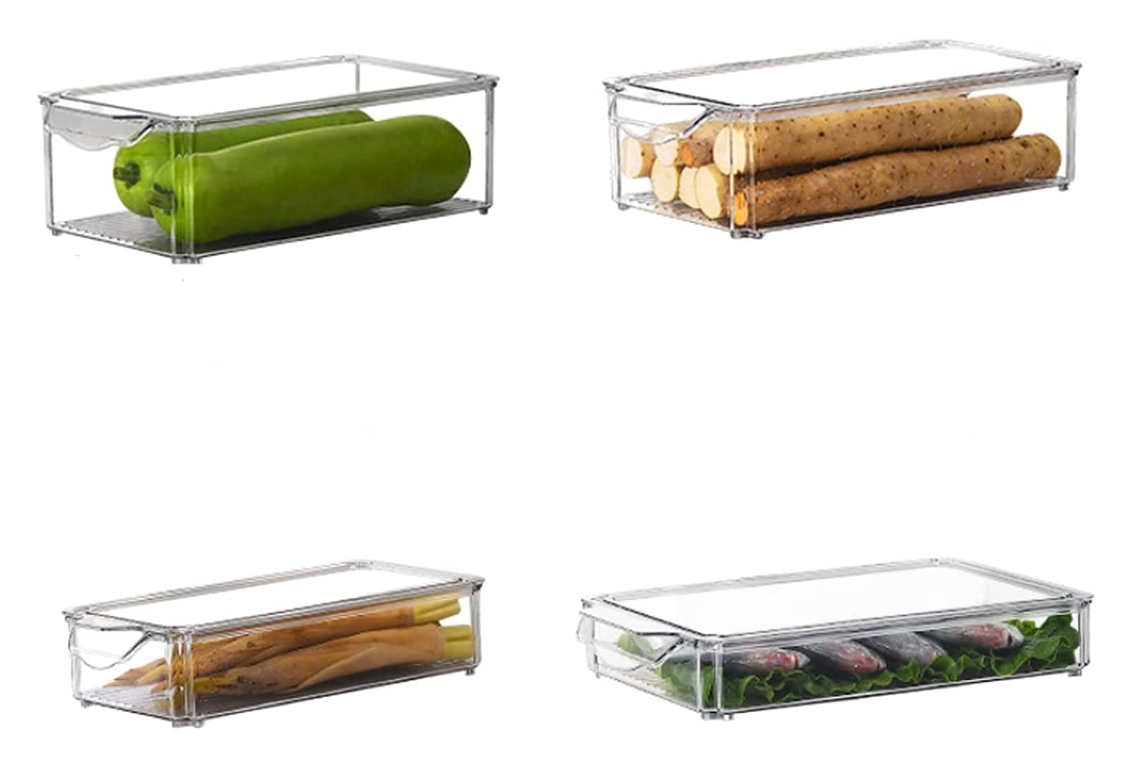 HXR Plastic Refrigerator Storage Box with Lids & Handles - Fresh-Keeping Container for Vegetables, Fruits & Freezer Use - Durable Fridge Organizer (11.6×7.5×6.7 Inches) - Perfect for Meal Prep, Leftovers & Grocery Storage