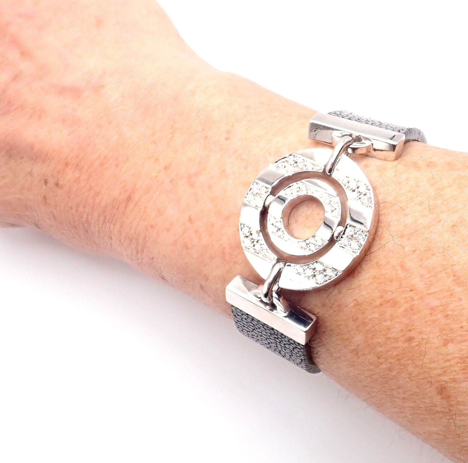 Authentic Bvlgari Bulgari Astrale 18k White Gold Diamond Shagreen Bracelet for Women - Luxury Jewelry Gift for Anniversary, Wedding & Special Occasions