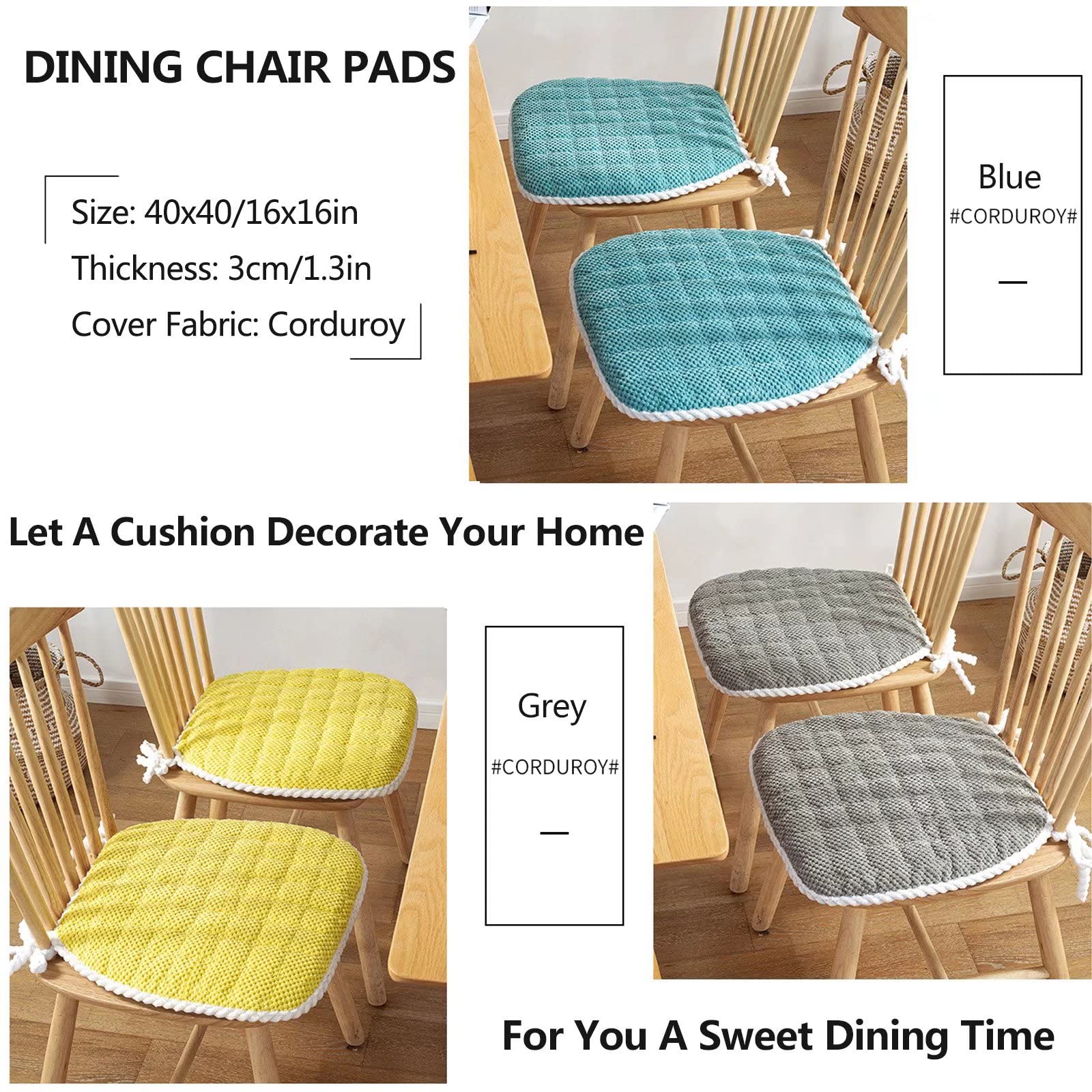 YSCO 6-Piece U-Shaped Kitchen Chair Cushions Set - Non-Slip Dining Room Chair Pads with Washable Covers & Secure Ties (Dark Grey) - Perfect for Home Dining, Kitchen, and Office Chairs
