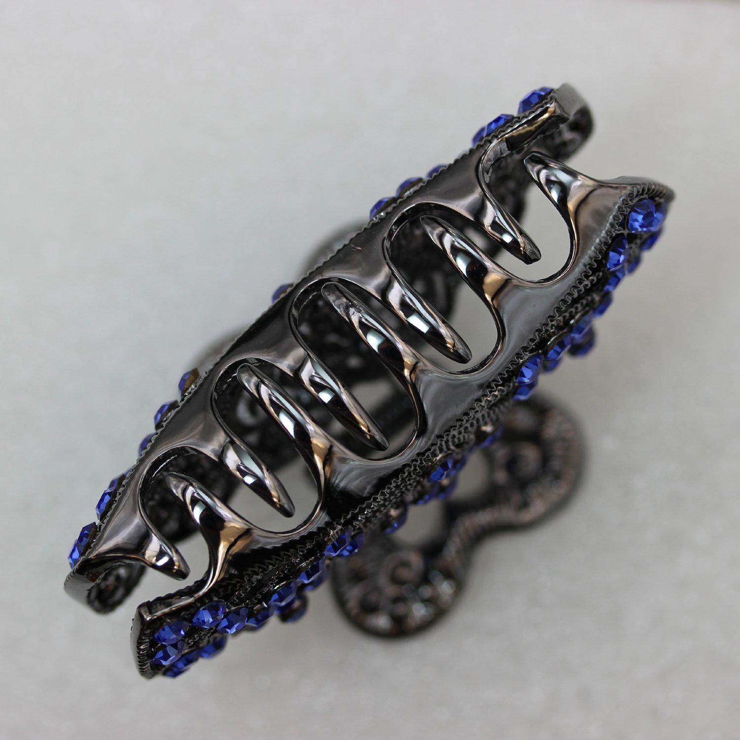 Elegant Blue Crystal Floral Hair Claw Clips for Women | Non-Slip Hair Clips for Long & Thick Hair | Perfect for Weddings, Parties & Everyday Use
