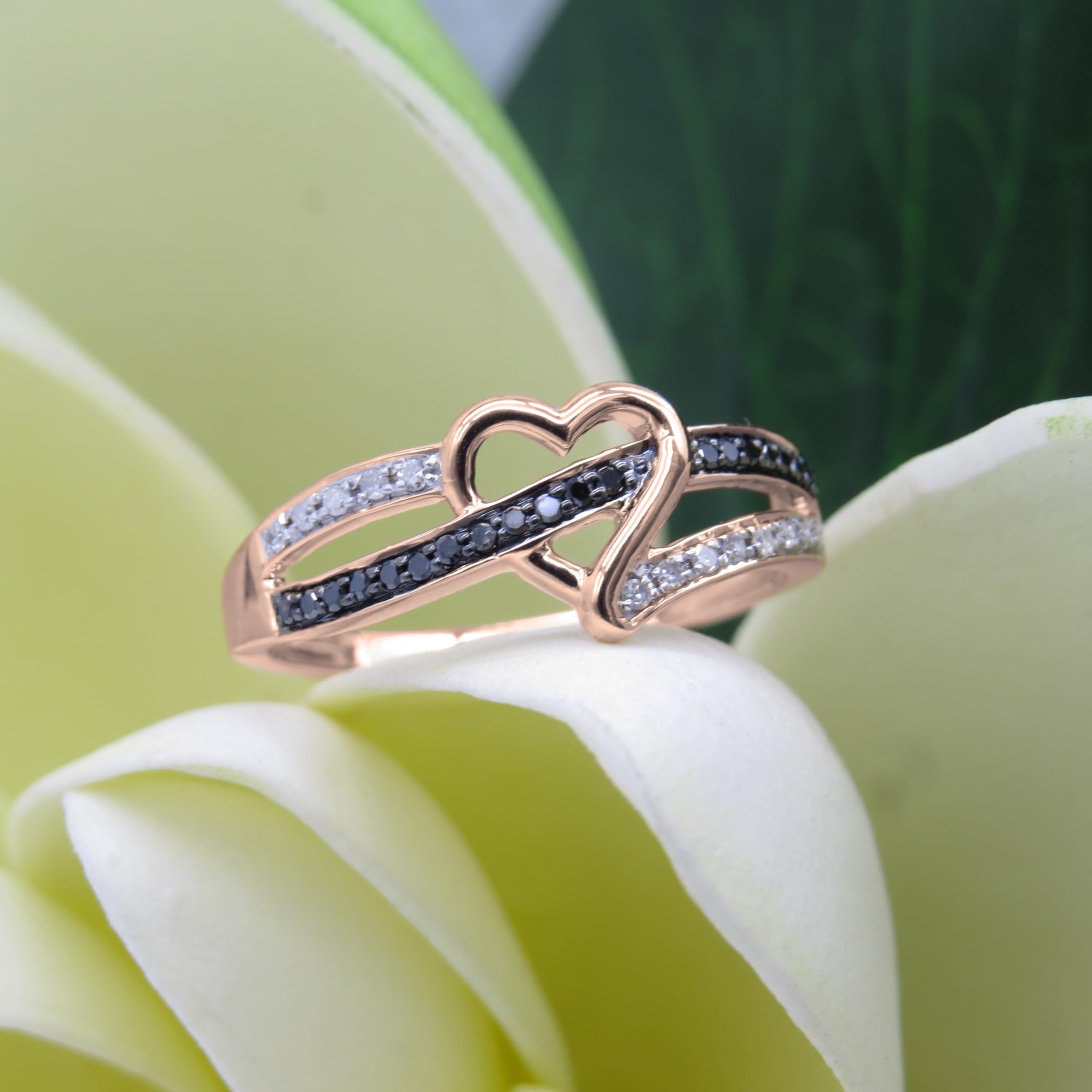 0.15 Carat Black & White Diamond Heart Promise Engagement Ring for Women - Solid Gold, Dazzlingrock Collection | Perfect for Proposals, Anniversaries & Romantic Gifts