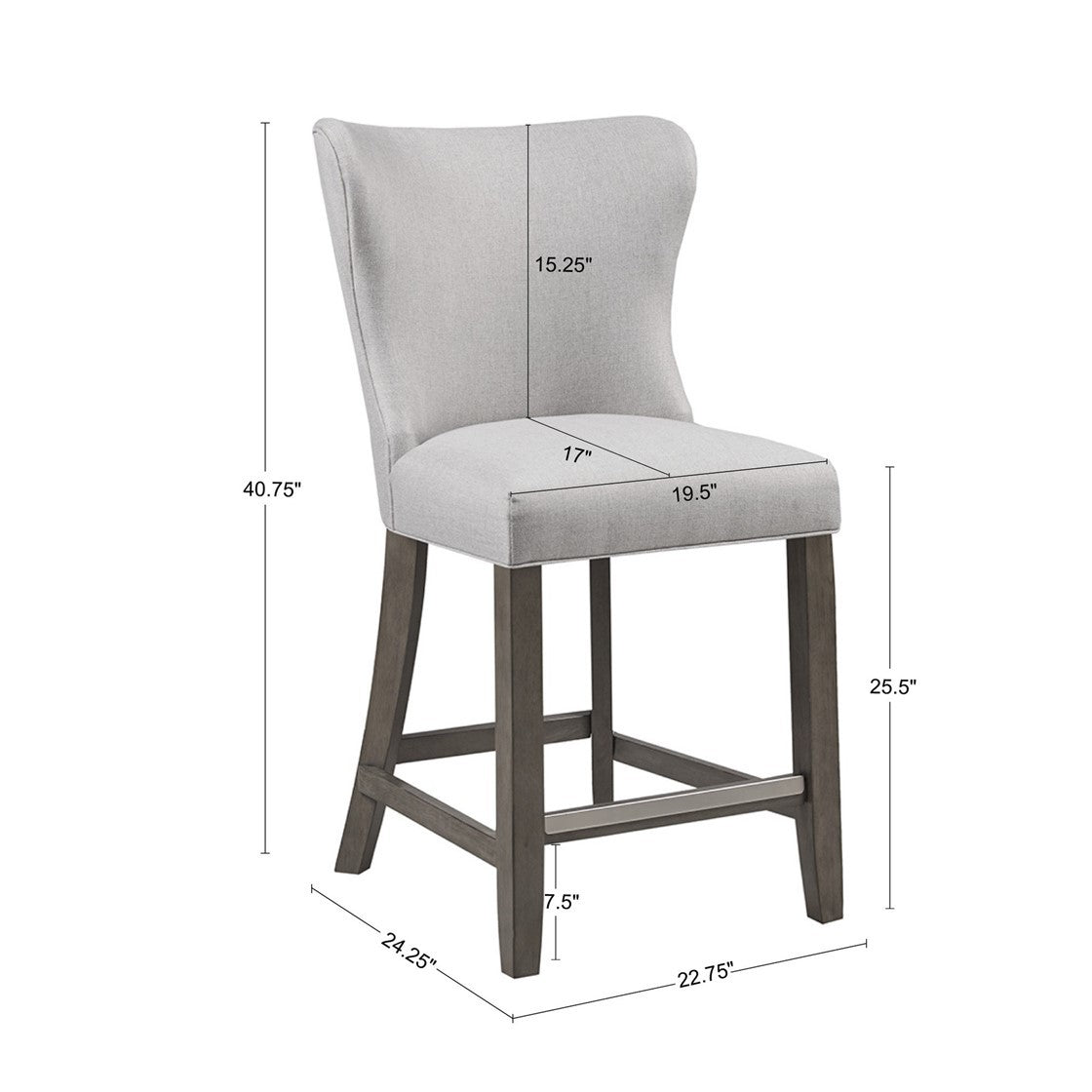 25.5 Inch Upholstered Counter Stool with Cushioned Seat - Modern Kitchen Bar Stools for Home, Breakfast Nook & Dining Room Decor
