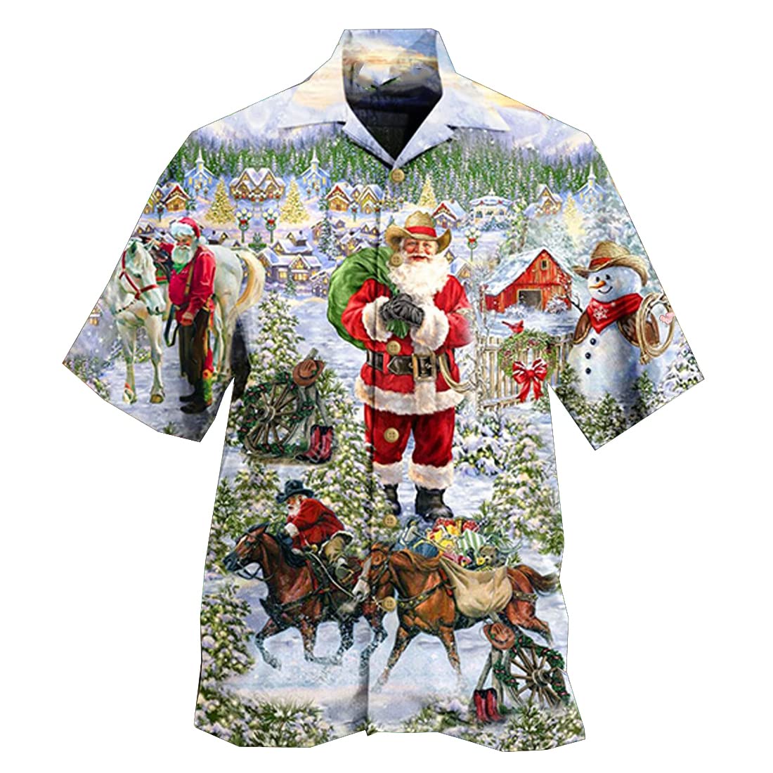 Festive Christmas Hawaiian Shirts for Men & Women - Santa Claus Print Short Sleeve Button Down Shirts - Perfect for Holiday Parties, Beach Vacations & Tropical Themed Events
