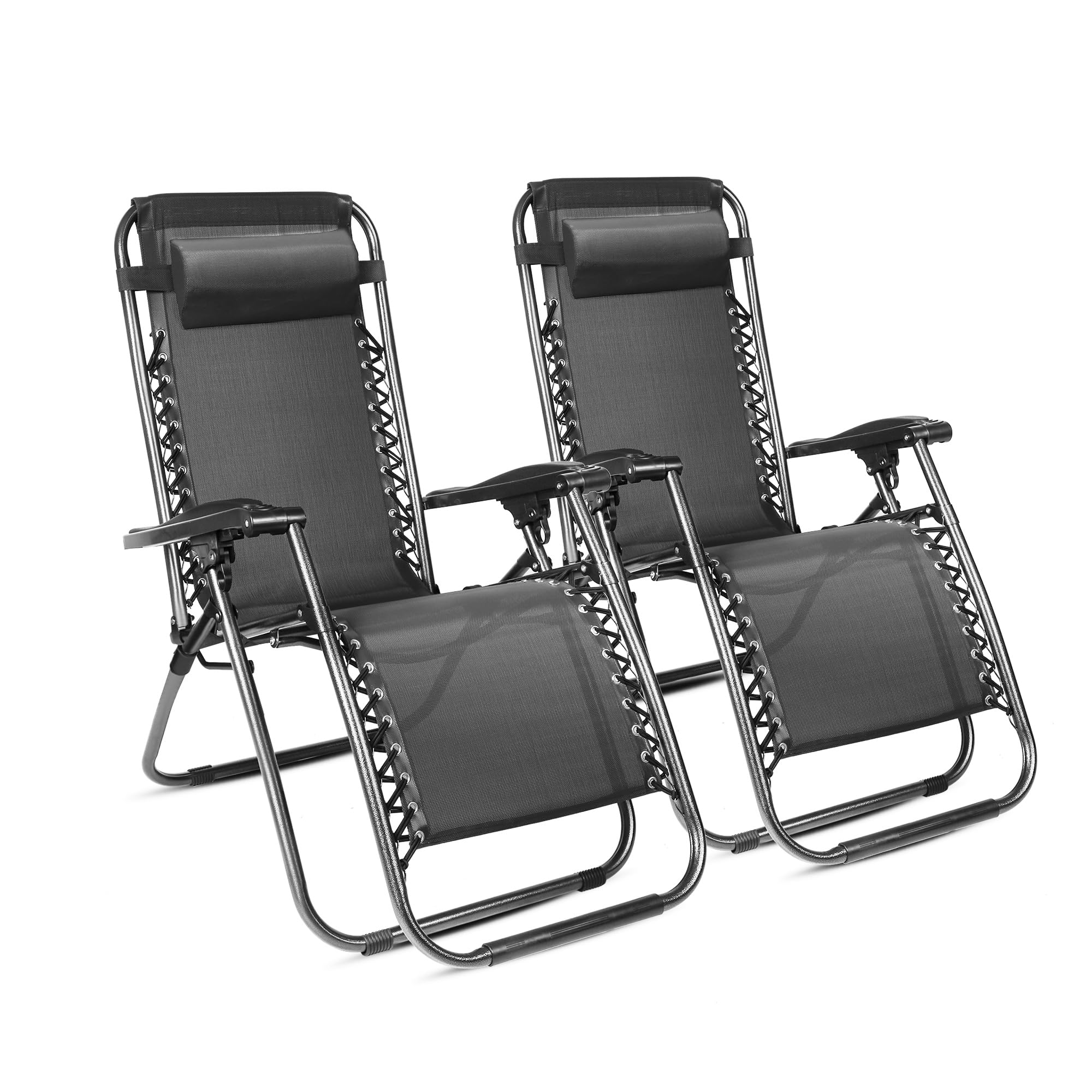 LUCKYERMORE Adjustable Zero Gravity Chairs Set of 2 - 300 LBS Capacity Outdoor Folding Recliners with Pillow, Lightweight Portable Lounge Chairs for Poolside, Beach, Lawn, Patio & Backyard Relaxation - Grey