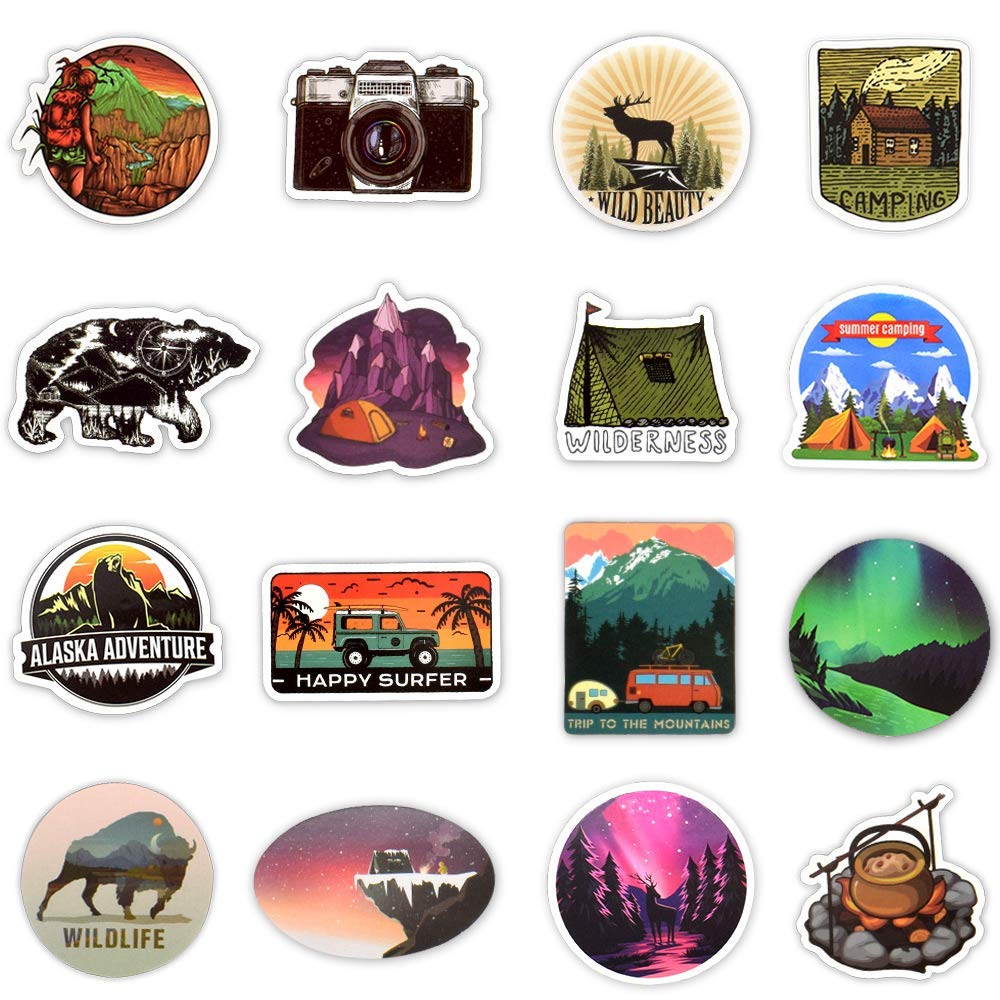 50Pcs Waterproof Vinyl Stickers for Water Bottles, Coolers & Outdoor Gear - Nature, Camping & Adventure Themed Decals for Teens, Kids, Boys & Girls - Perfect for Yeti Tumblers, Hiking Gear & School Supplies
