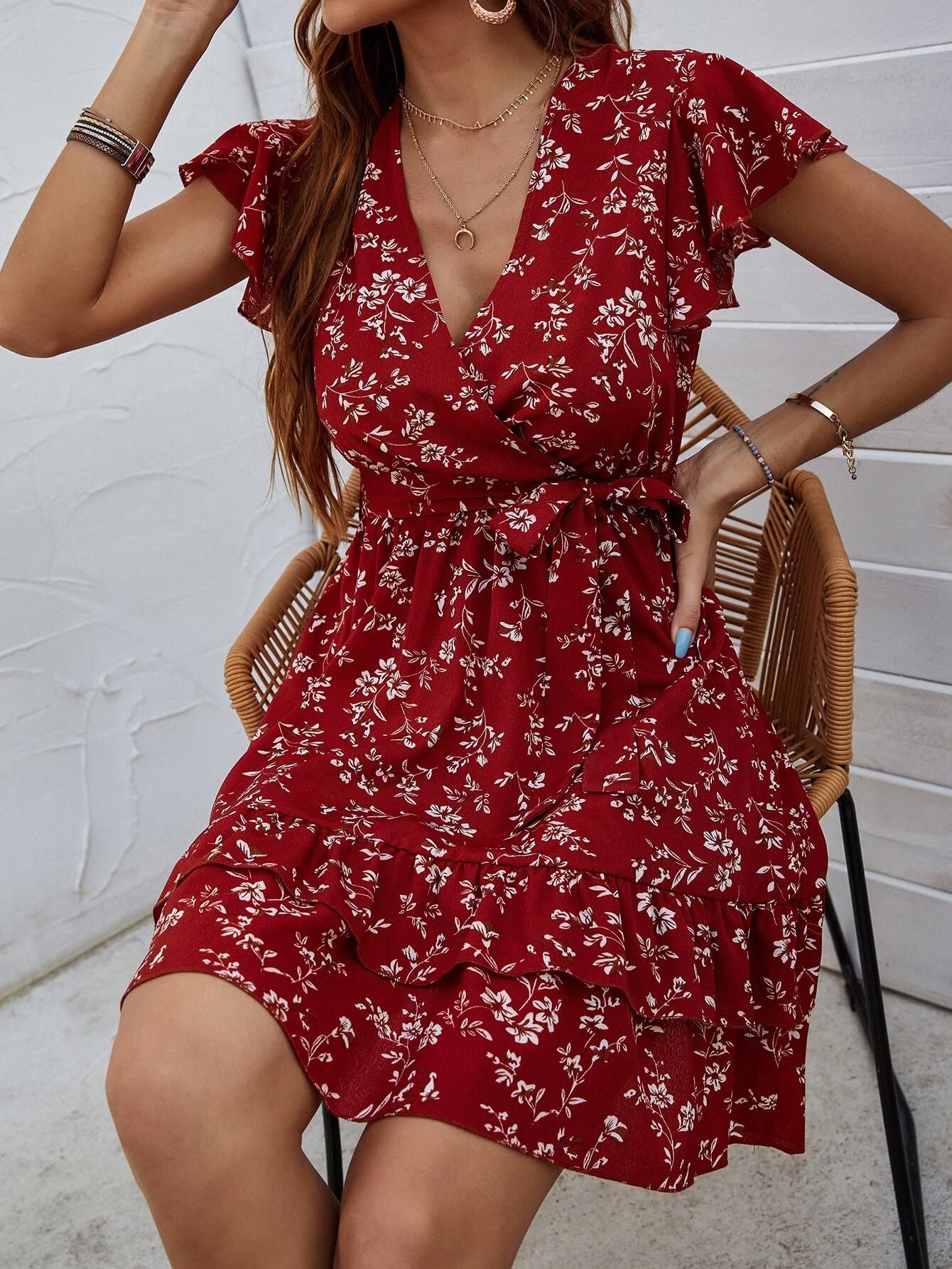 Boho Floral Wrap Belted A-Line Dress for Women - Stylish Summer Maxi Dress for Beach, Wedding & Casual Outings