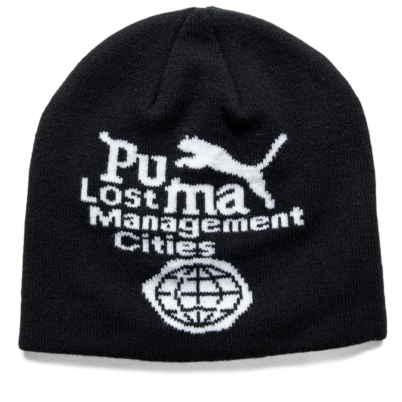 Lost Management Cities x Puma Cuffless Beanie - Black Winter Hat for Men & Women | Unisex Urban Streetwear Beanie for Cold Weather, Running & Outdoor Activities