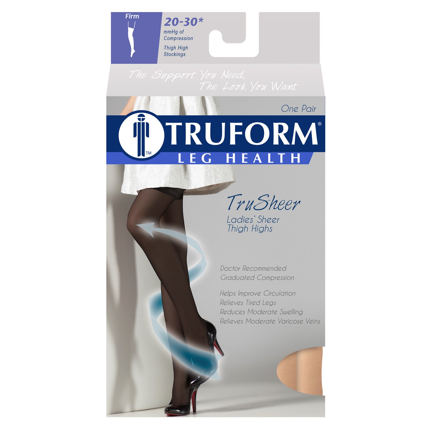 Truform Sheer Compression Stockings 20-30 mmHg - Women's Thigh High Support Stockings, 30 Denier Beige, Medium Size | Perfect for Varicose Veins Relief, Travel & Nursing Comfort