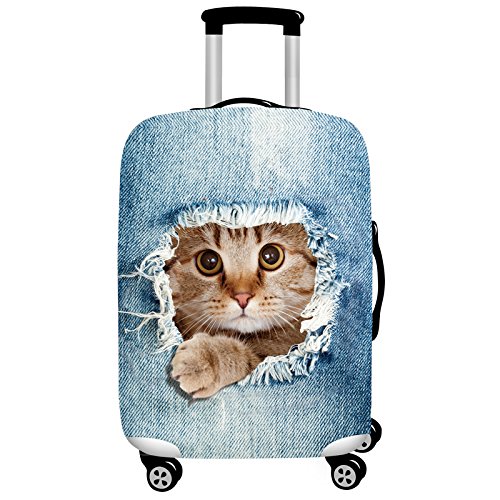 3D Cute Cat & Dog Print Washable Luggage Cover Protector with Zipper - Fits 18-32 Inch Suitcases for Travel, Carry-On, Holiday Trips - Perfect Gift Idea (Yellow Cat Design, Large Size) - Ideal for Airplane Travel, Vacation Protection & Stylish Luggage Accessory
