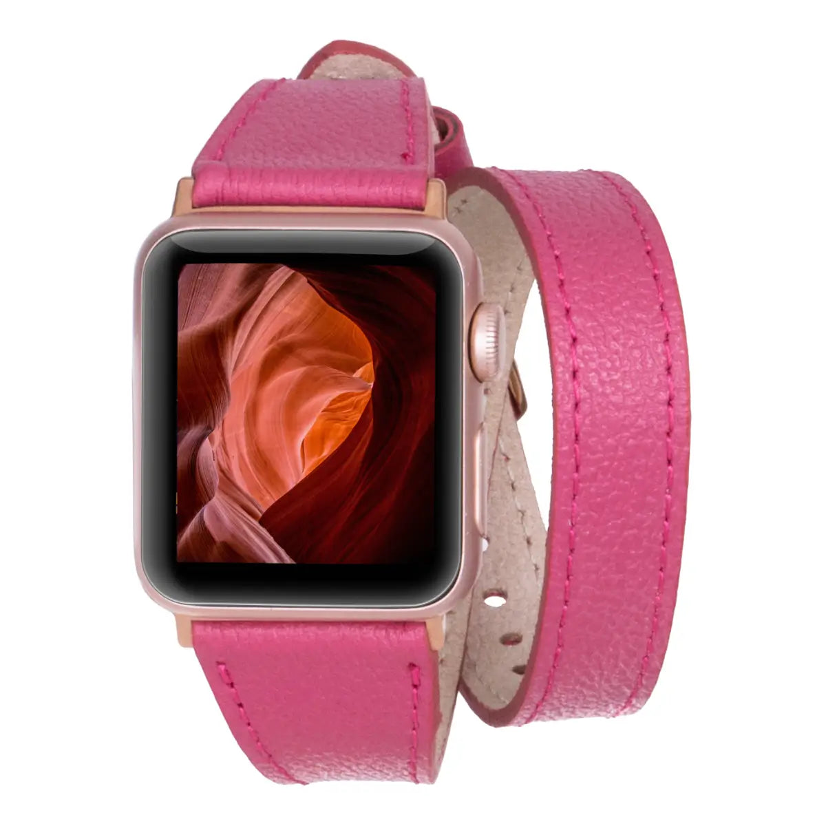 Slim Fuchsia Leather Double Tour Apple Watch Band for Women - Elegant & Durable Replacement Strap for Work, Gym & Everyday Wear