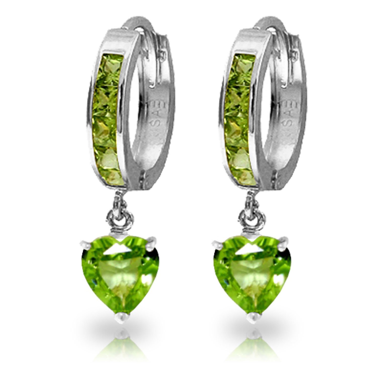 14K White Gold Natural Peridot Hoop Dangle Earrings for Women | Elegant Drop Earrings for Party, Wedding & Everyday Wear