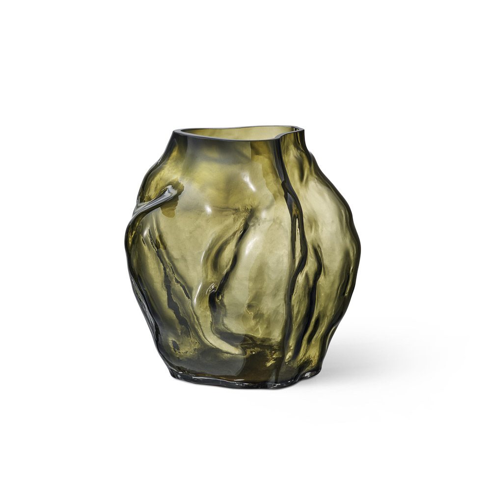 NEW WORKS Blaehr Large Vase - Handcrafted Smoked Green Glass Vase for Modern Home Decor, Wedding Centerpiece & Luxury Gift