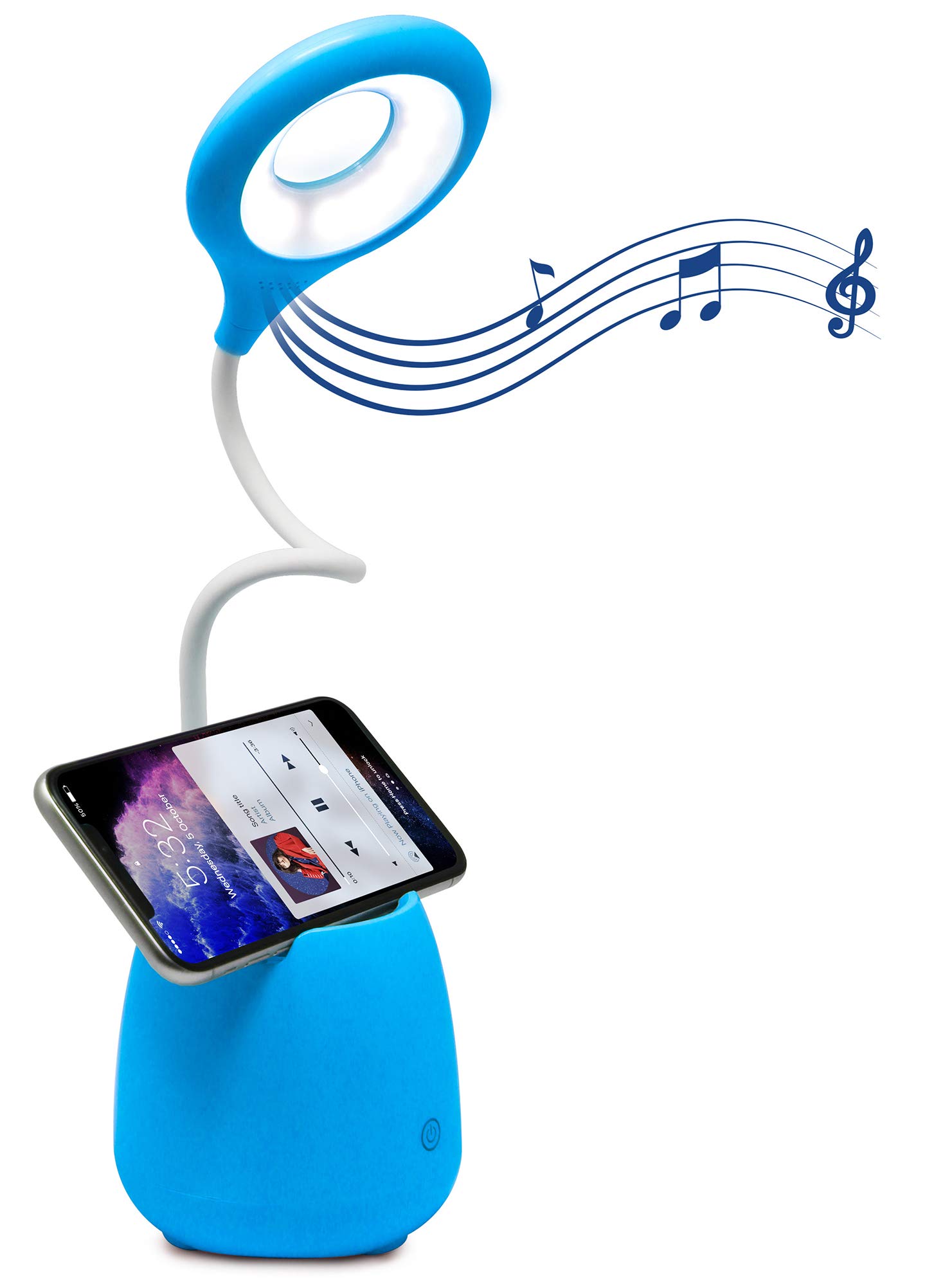 Aduro U-Light Adjustable Gooseneck Desk Lamp with Wireless Speaker & Phone Stand - Multifunctional LED Table Light for Home Office, Study, Reading & Nightstand Use (Blue)