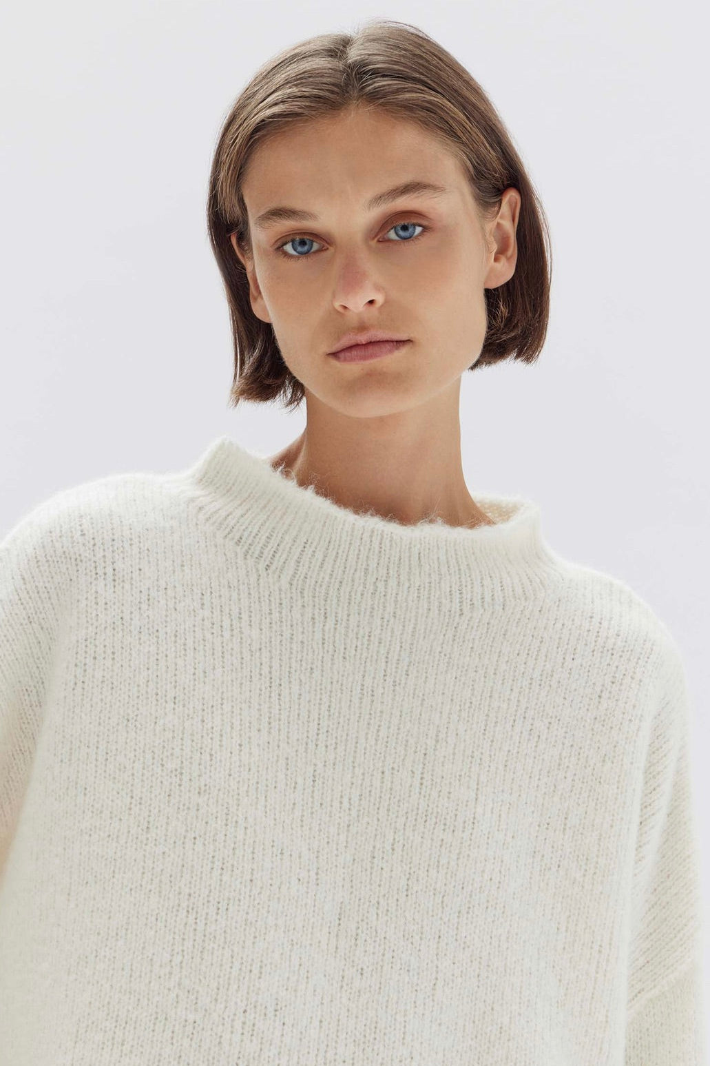 Apolline Cream Rolled Mock Neck Alpaca Wool Blend Knit Sweater for Women | Soft Winter Pullover for Casual & Office Wear