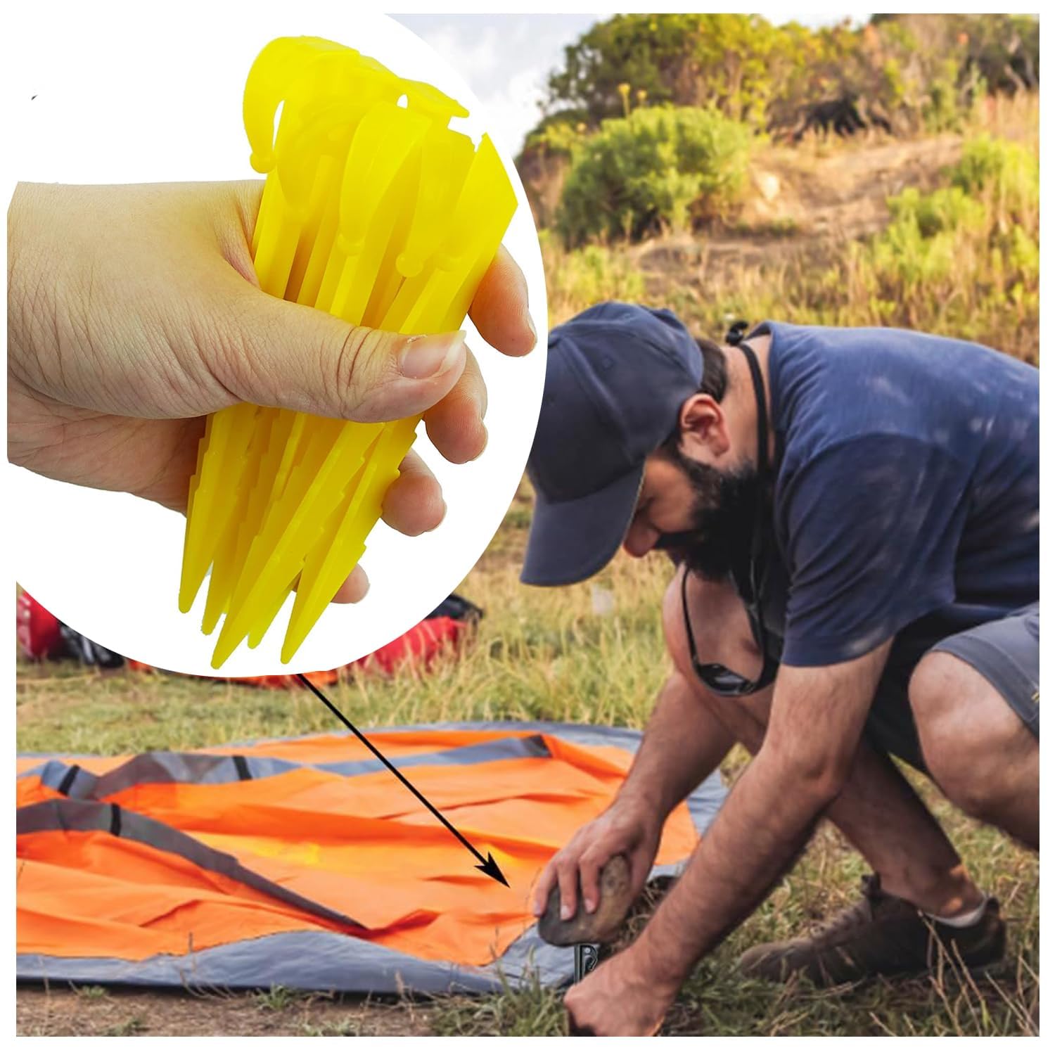 LNGJIN 24PCS Heavy Duty Plastic Tent Stakes - Camping Ground Pegs for Outdoor Tents, Hammocks & Canopies | Durable Garden Spikes & Caravan Hooks for Secure Anchoring in Sand, Grass & Soft Soil