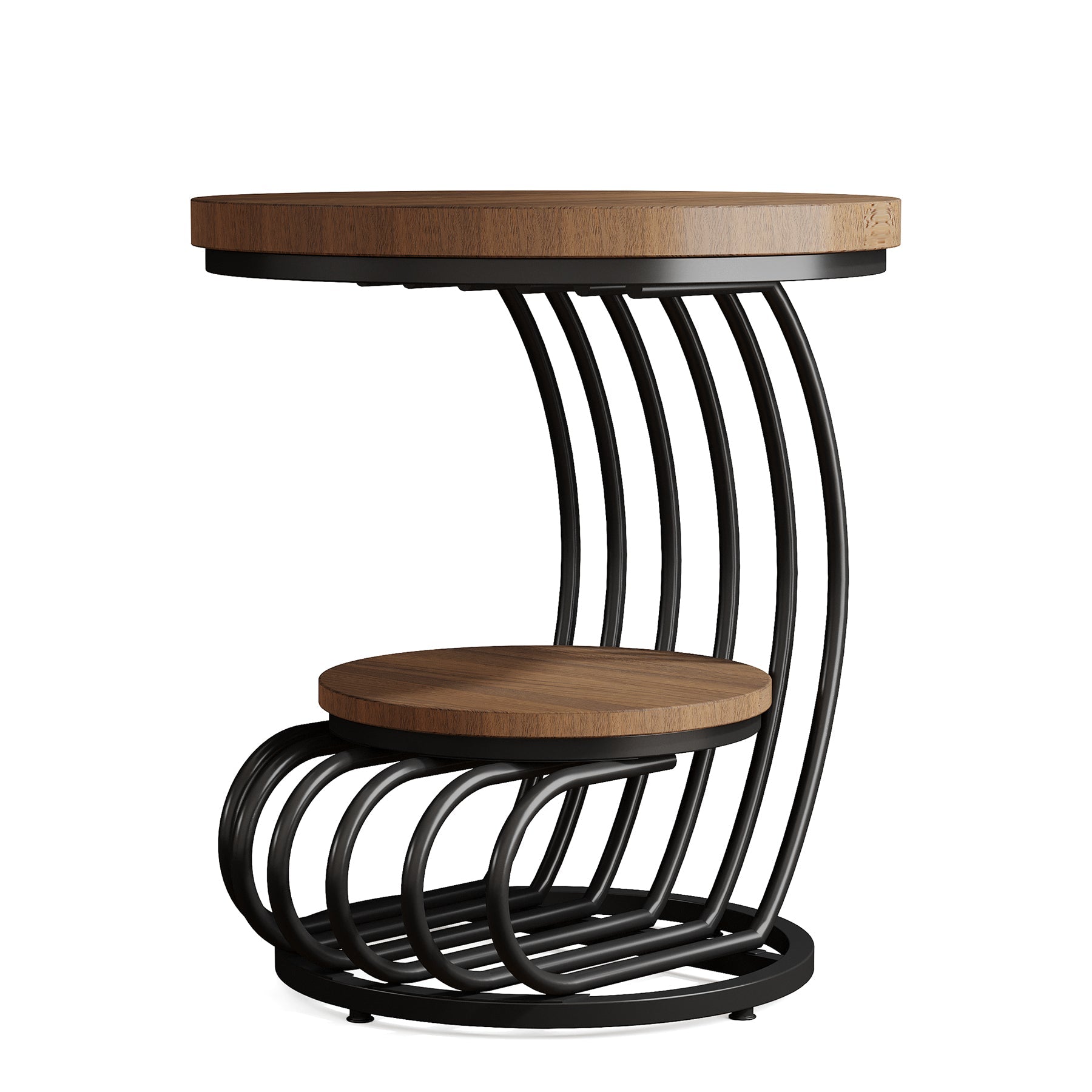 Round End Table with Storage Shelf - 2-Tier Faux Marble Side Table for Living Room, Bedroom & Office - Modern Accent Table with Sturdy Metal Frame for Home Decor