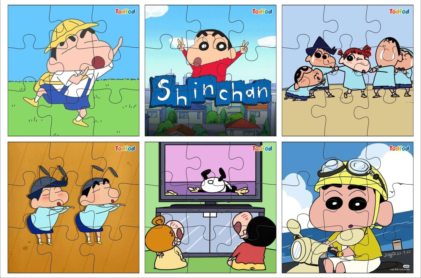 TodFod 6-in-1 Wooden Jigsaw Puzzle Set (54 Pieces) - Doraemon & Shinchan Anime Cartoon Puzzles for Kids Ages 3+, Educational Learning Toys for Preschool Children | Perfect for Birthday Gifts, Classroom Activities & Family Game Night