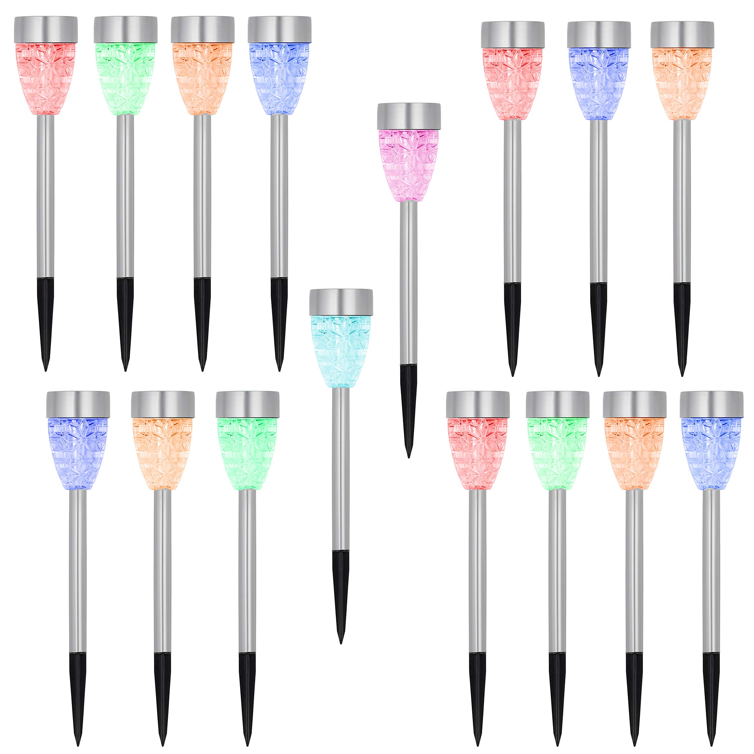 Morvat 16-Pack Solar Pathway Lights - Color Changing LED Landscape & Garden Lights for Driveway, Walkway, Sidewalk | Weatherproof Outdoor Solar Powered Decorative Lighting for Yard, Patio & Backyard