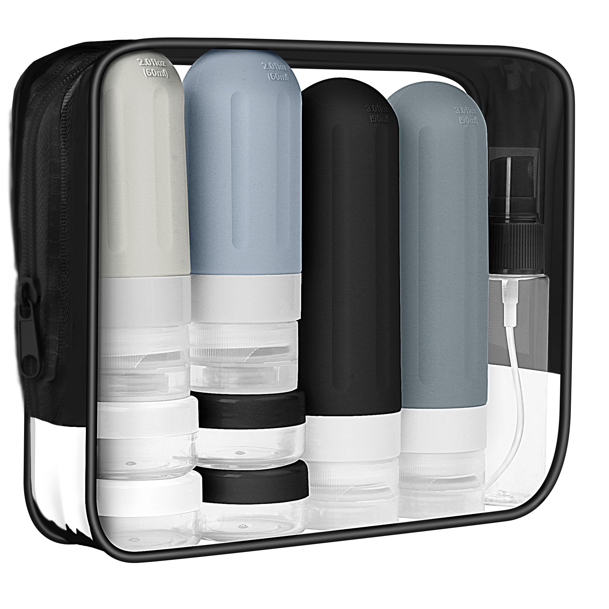 Landisun 18-Pack Travel Size Toiletries Bottles - Leak Proof Black Containers for Shampoo, Lotion & Cosmetics - Perfect for Airplane Carry-On, Gym & Vacation Essentials