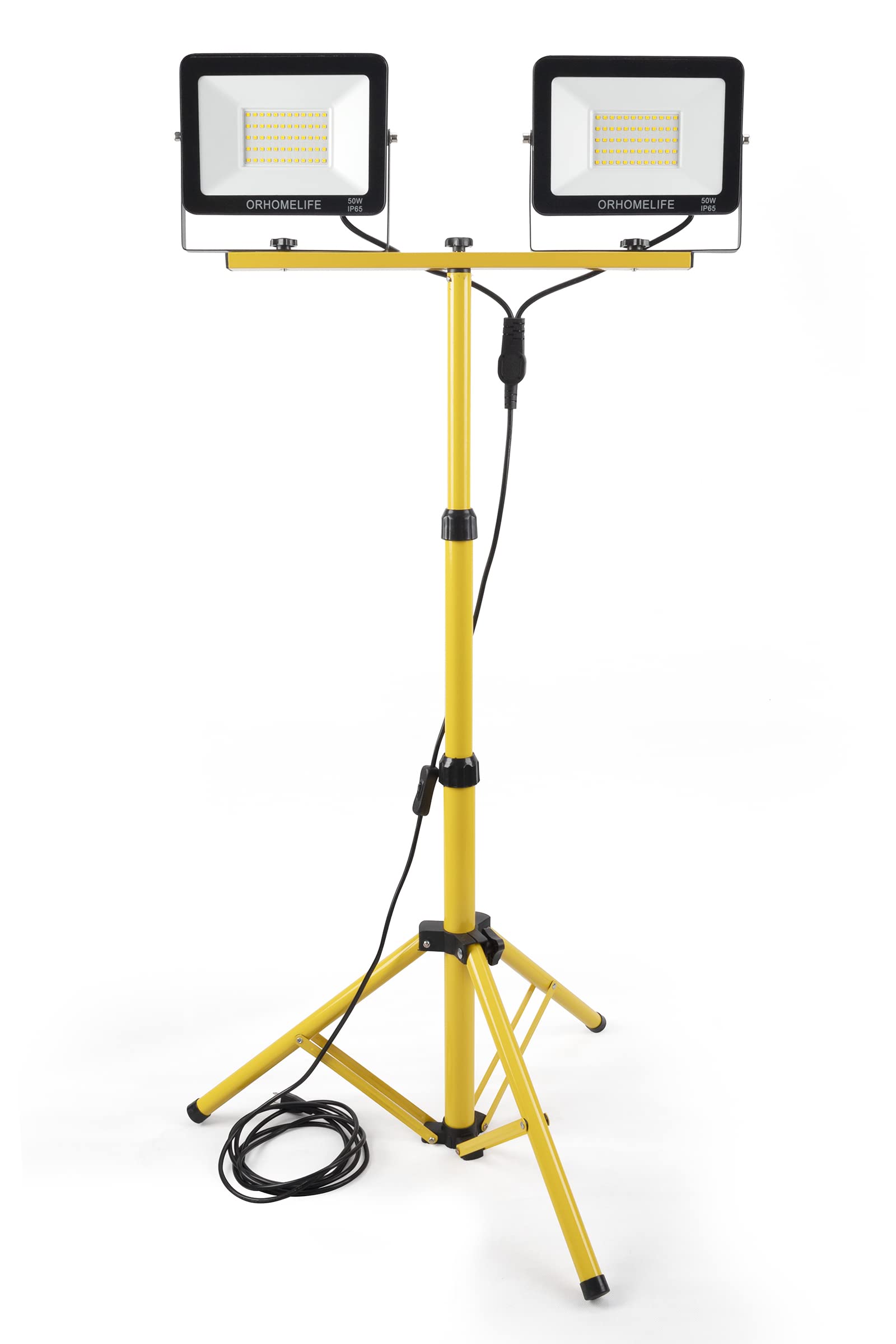 10000 Lumen LED Work Light with Stand - 100W Dual Head Adjustable Work Light with 14FT Power Cord, 6000K Daylight White, IP66 Waterproof, Adjustable Metal Tripod (Up to 63