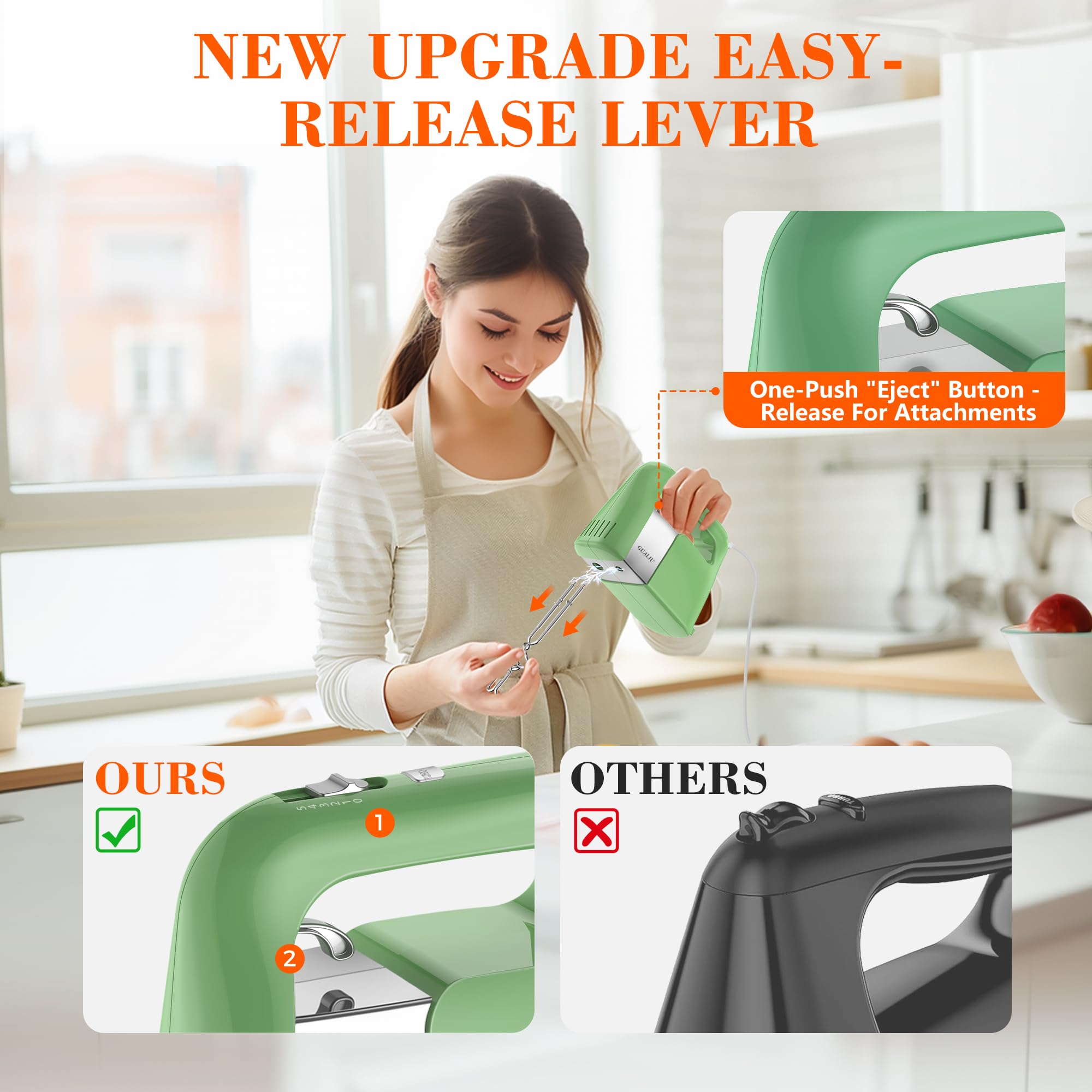 450W Electric Hand Mixer - 5-Speed Stand Mixer with 304 Stainless Steel Beaters & Dough Hooks | Includes Storage Bag | Powerful Kitchen Blender for Baking Cakes, Cookies, Dough & Whipping Cream | Perfect for Home Bakers & Cooking Enthusiasts