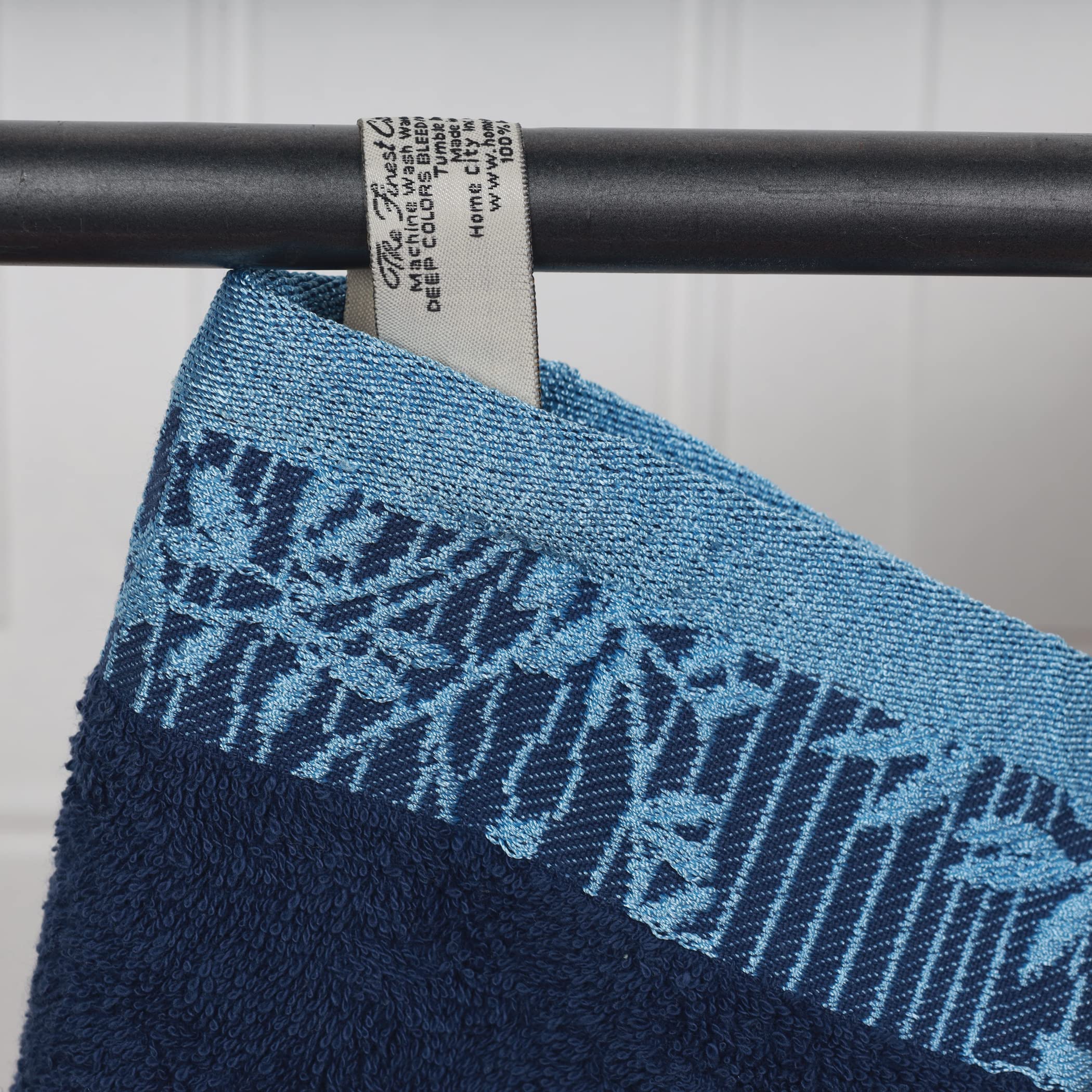 Premium Cotton Bath Towels Set of 2 - Soft Floral Jacquard Dobby Border Bathroom Towels for Adults & Kids | Luxury Spa, Hotel & Home Essentials | Wisteria Collection in Navy Blue - Perfect for Bath, Beach & Airbnb Stays