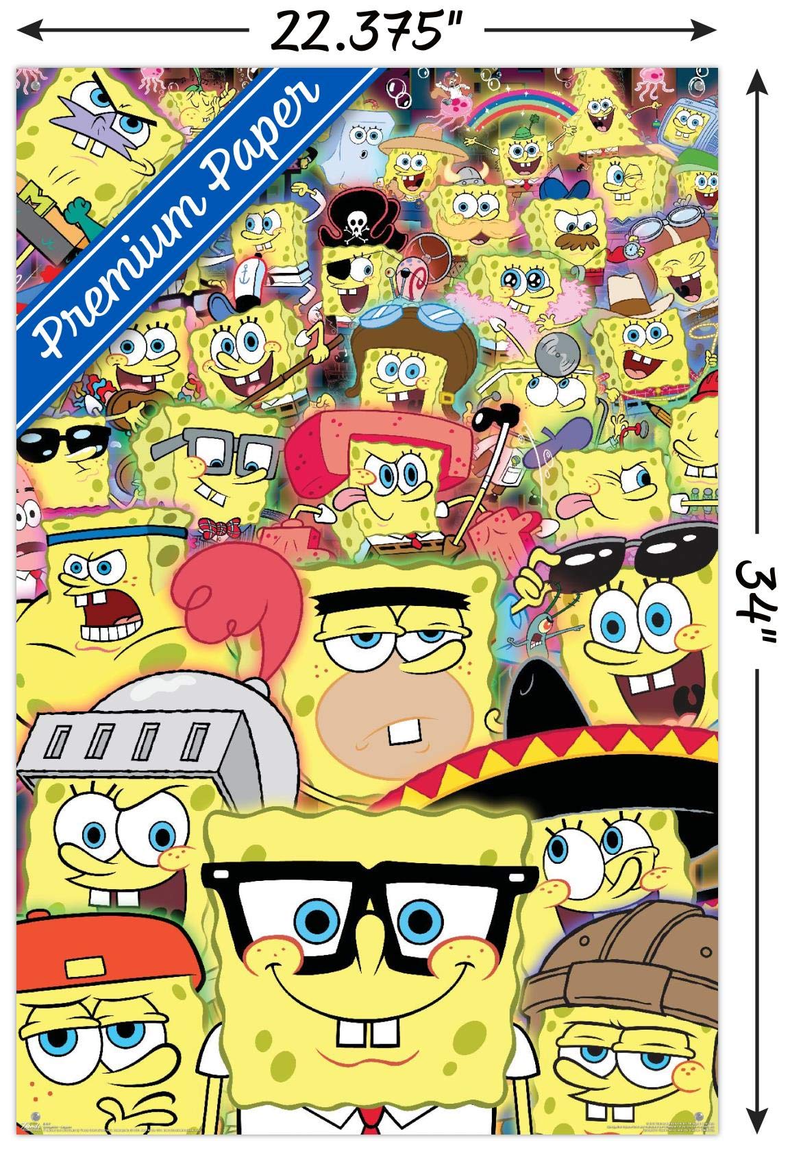 Nickelodeon SpongeBob SquarePants Disguise Wall Poster - 22.37 x 34 Inches Premium Quality Poster with Push Pins Bundle - Perfect for Kids' Room Decor, Classroom, or Office Wall Art