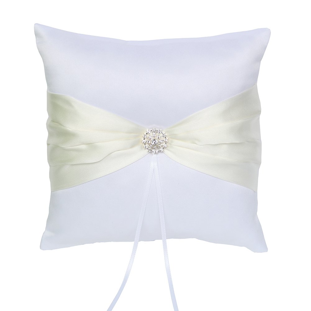 4pcs Wedding Set - Flower Girl Basket, Ring Bearer Pillow, Guest Book with Pen & Rhinestone Pen Holder - Ivory Bridal Shower Decor for Rustic Wedding Ceremony - Perfect for Church, Outdoor & Garden Weddings