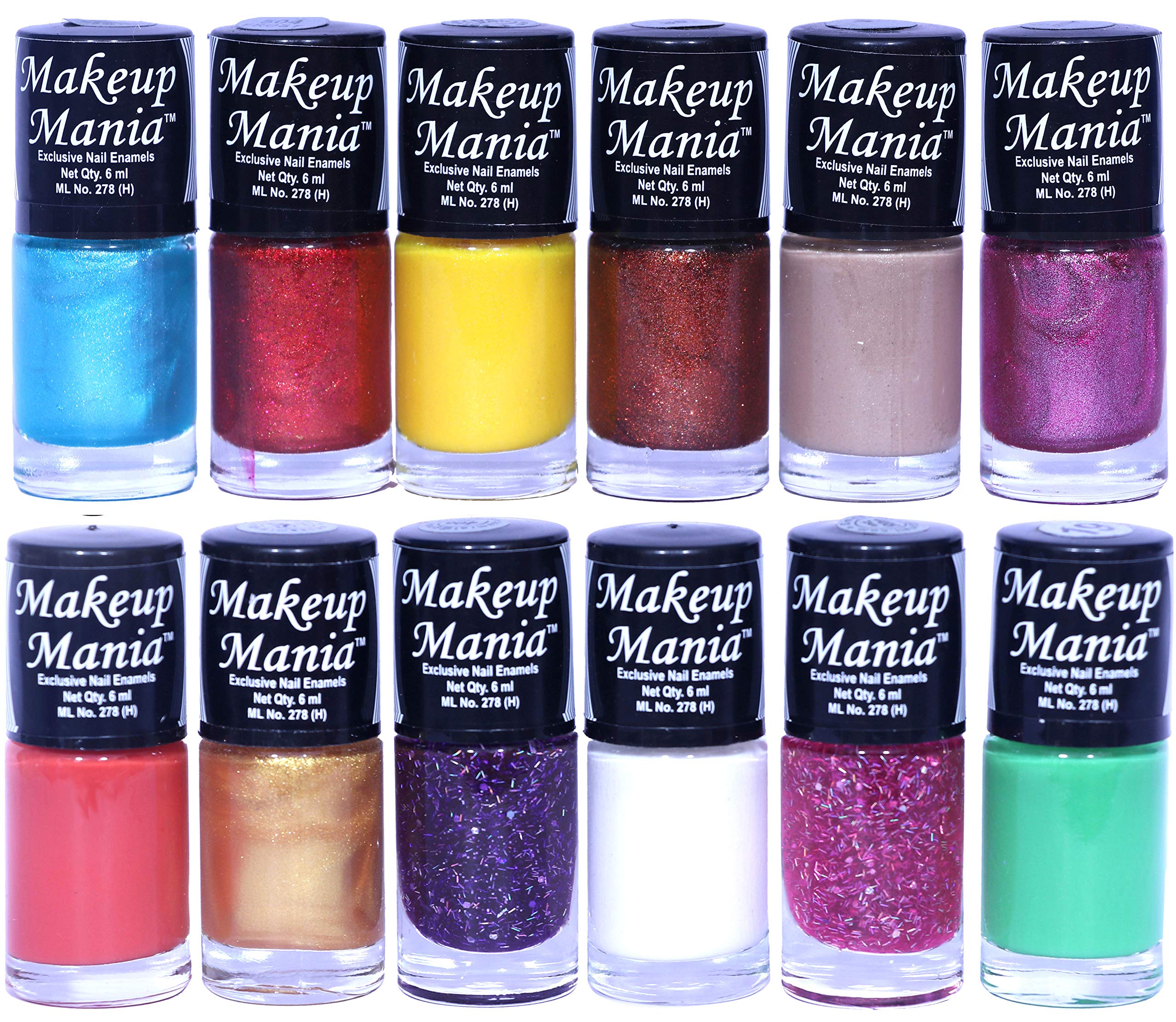 12 Pcs Makeup Mania Nail Polish Set - 6ml Each, Multicolor Combo No.102 - Perfect for Home Manicure, Parties & Gift Giving