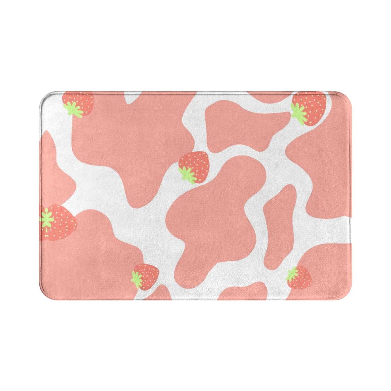Strawberry Cow Print Pink Bath Mat - 15.7x23.5 Inch Non-Slip Plush Velvet Bathroom Rug | Water Absorbent Cute Bathtub Mat for Girls, Teens & Women | Perfect for Bathroom Decor, Shower Mats & Cozy Home Accessories