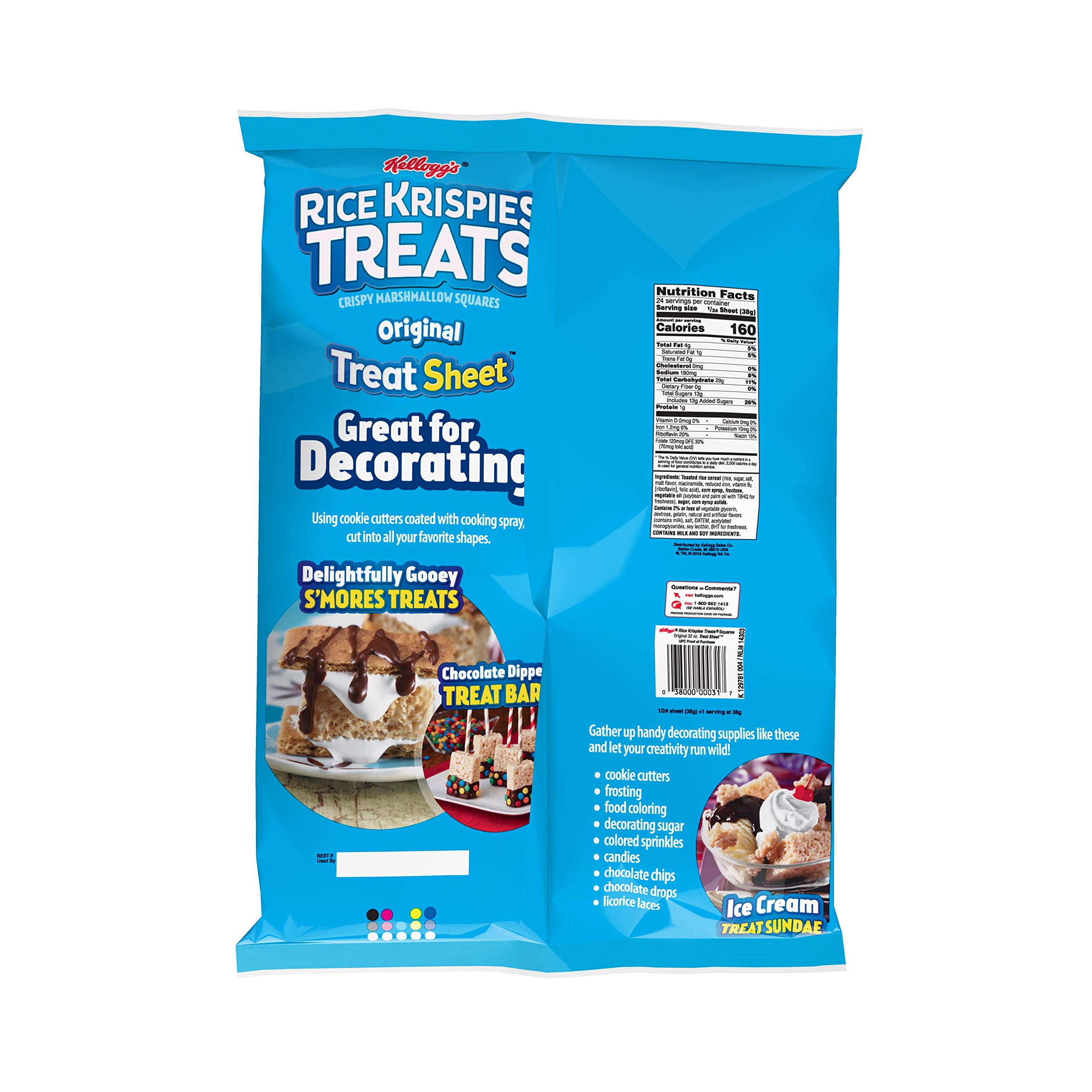 Kellogg's Rice Krispie Treats Sheet - 32 oz (5-Pack) | Bulk Marshmallow Squares for School Snacks, Birthday Parties & Office Treats
