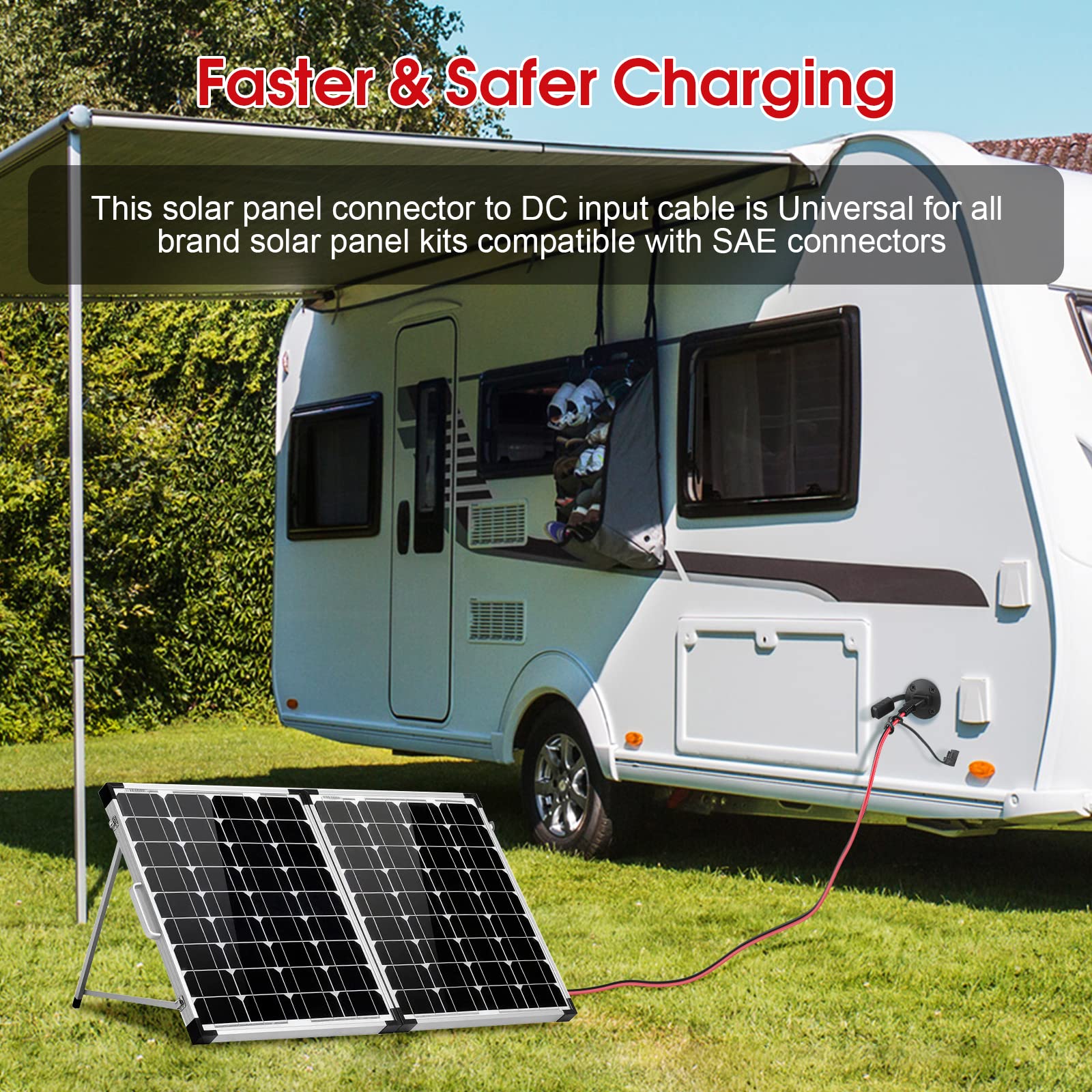 8mm DC Female to SAE Connector Adapter with 14AWG Cable (6Ft) - Solar Panel, RV, Portable Power Station Compatible - Perfect for Off-Grid Power & Emergency Backup