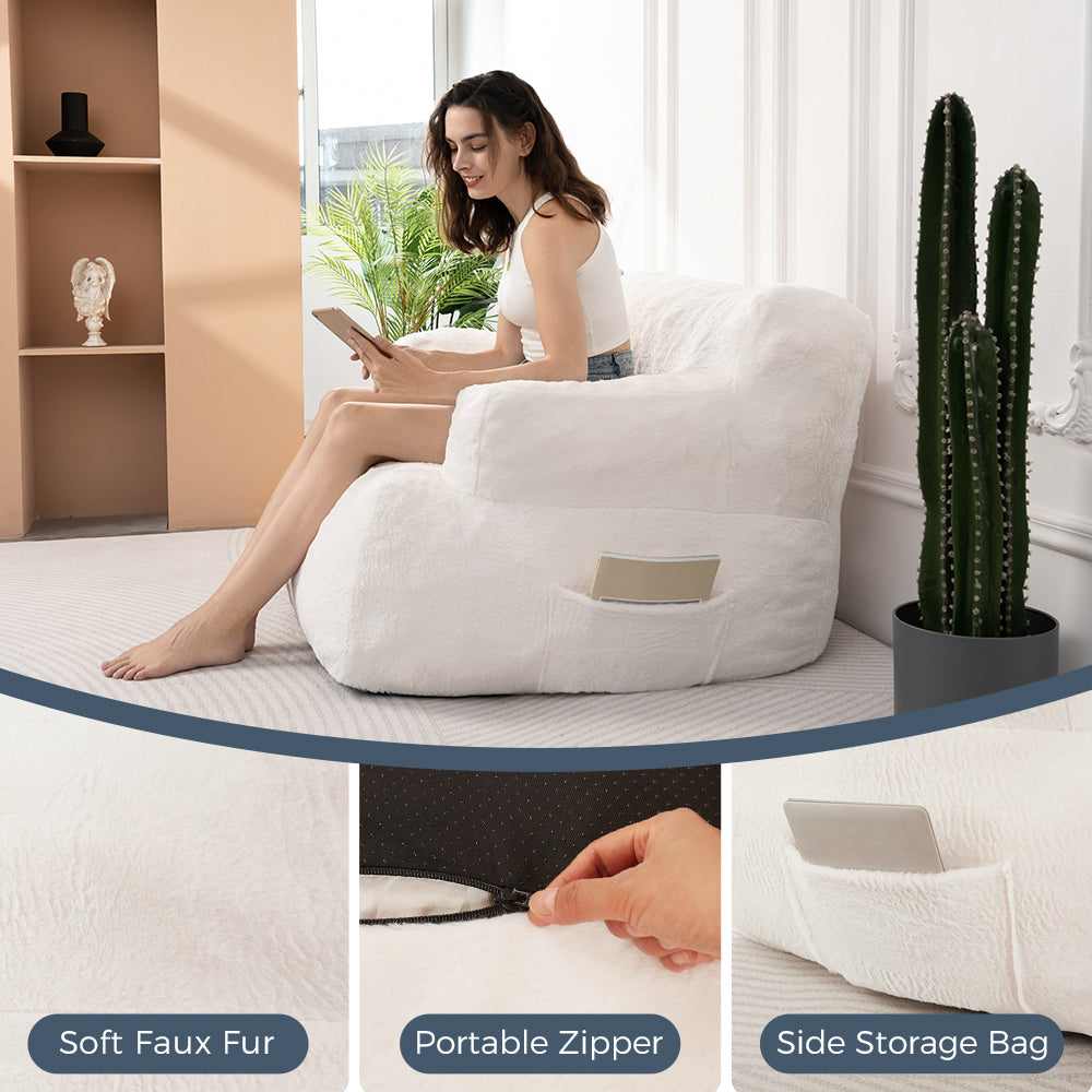 MAXYOYO Bean Bag Chair for Adults & Kids - Soft Lazy Sofa with Armrests, Comfortable Lounge Chair for Living Room, Bedroom, Dorm - Beige | Perfect for Relaxing, Reading & Gaming